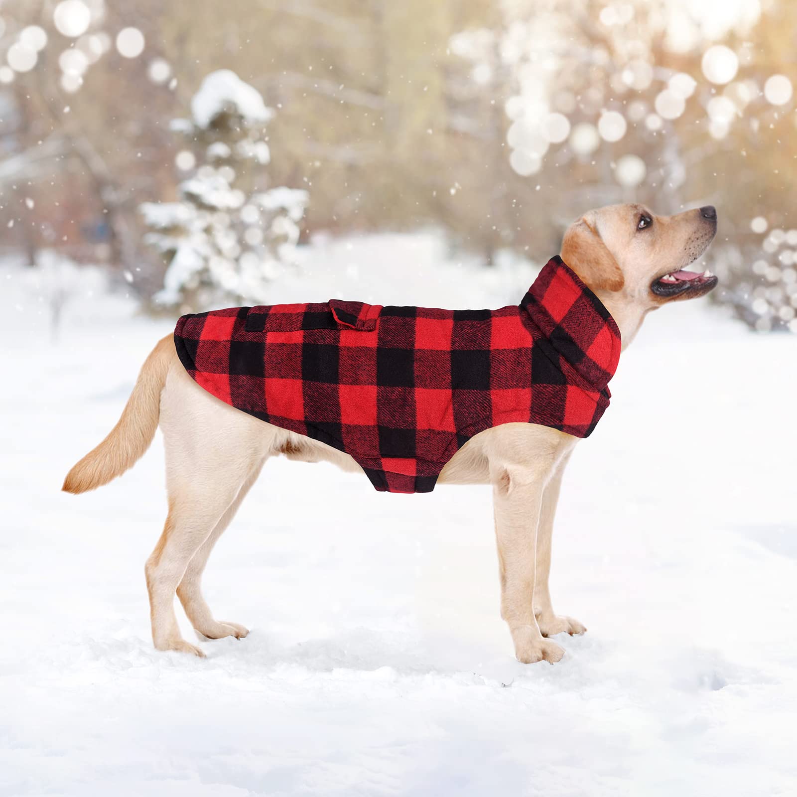 Malier Classic Plaid Fleece Dog Winter Coat - Windproof & Warm Pet Jacket with Pocket for Small, Medium & Large Dogs (Red, Medium) | Perfect for Cold Weather Walks, Outdoor Adventures & Winter Apparel