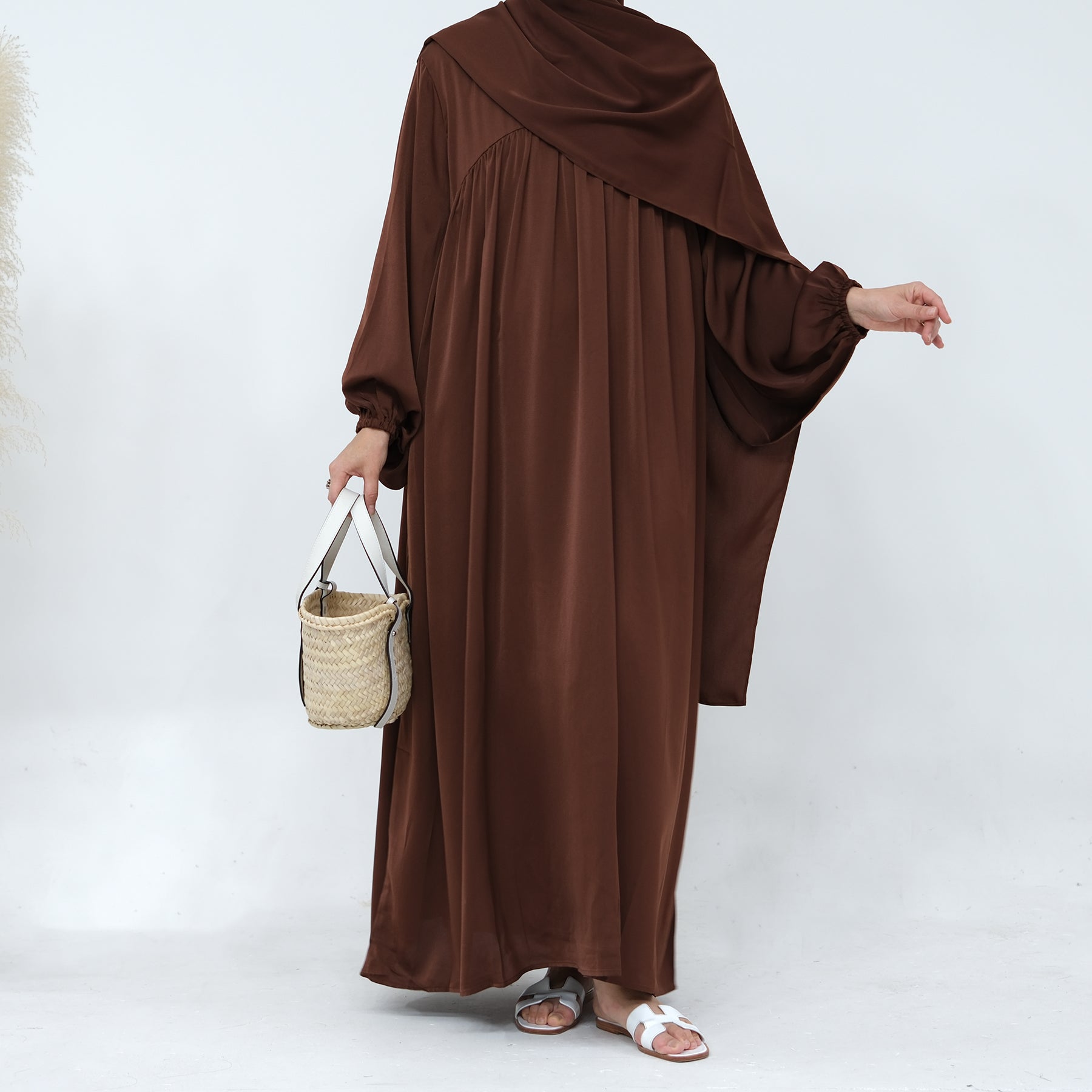 Amelia Satin Abaya Set - Elegant Brown Islamic Prayer Dress for Women | Perfect for Eid, Ramadan & Special Occasions