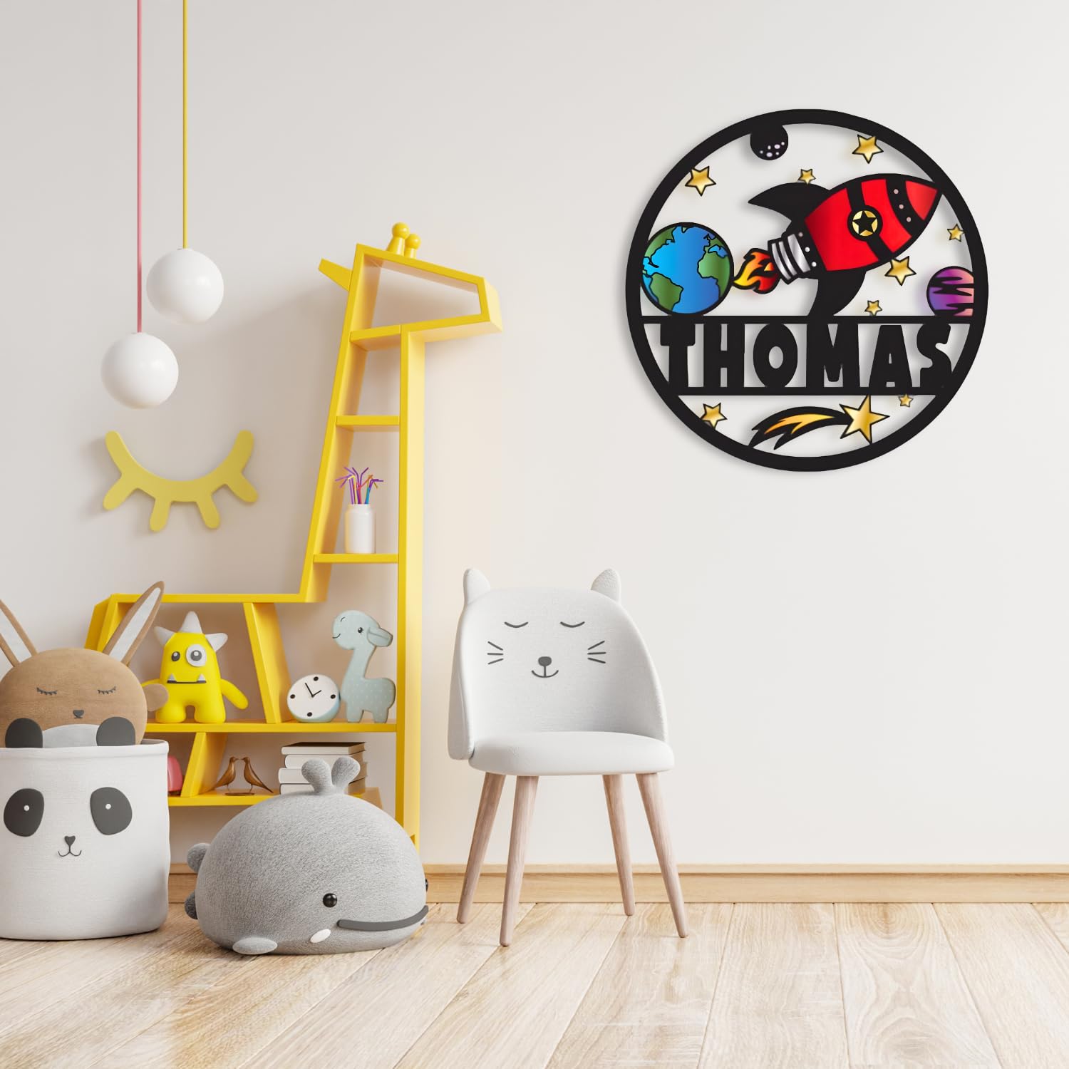 Personalized Rocket Ship Name Sign - Custom Outer Space Nursery Decor for Kids | Unique Space-Themed Room Decor for Boys & Girls | Perfect for Bedrooms, Playrooms & Birthday Gifts
