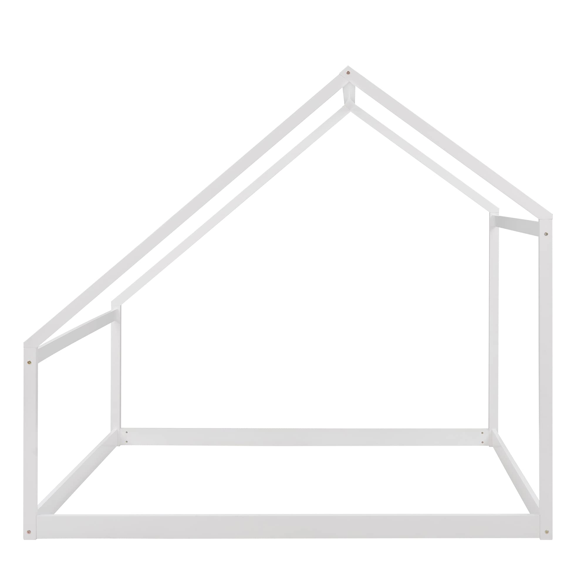 Merax Full Size Wooden House Bed with Roof - White Kids Playhouse Bed for Bedroom & Nursery Decor - Perfect for Imaginative Play & Room Makeover