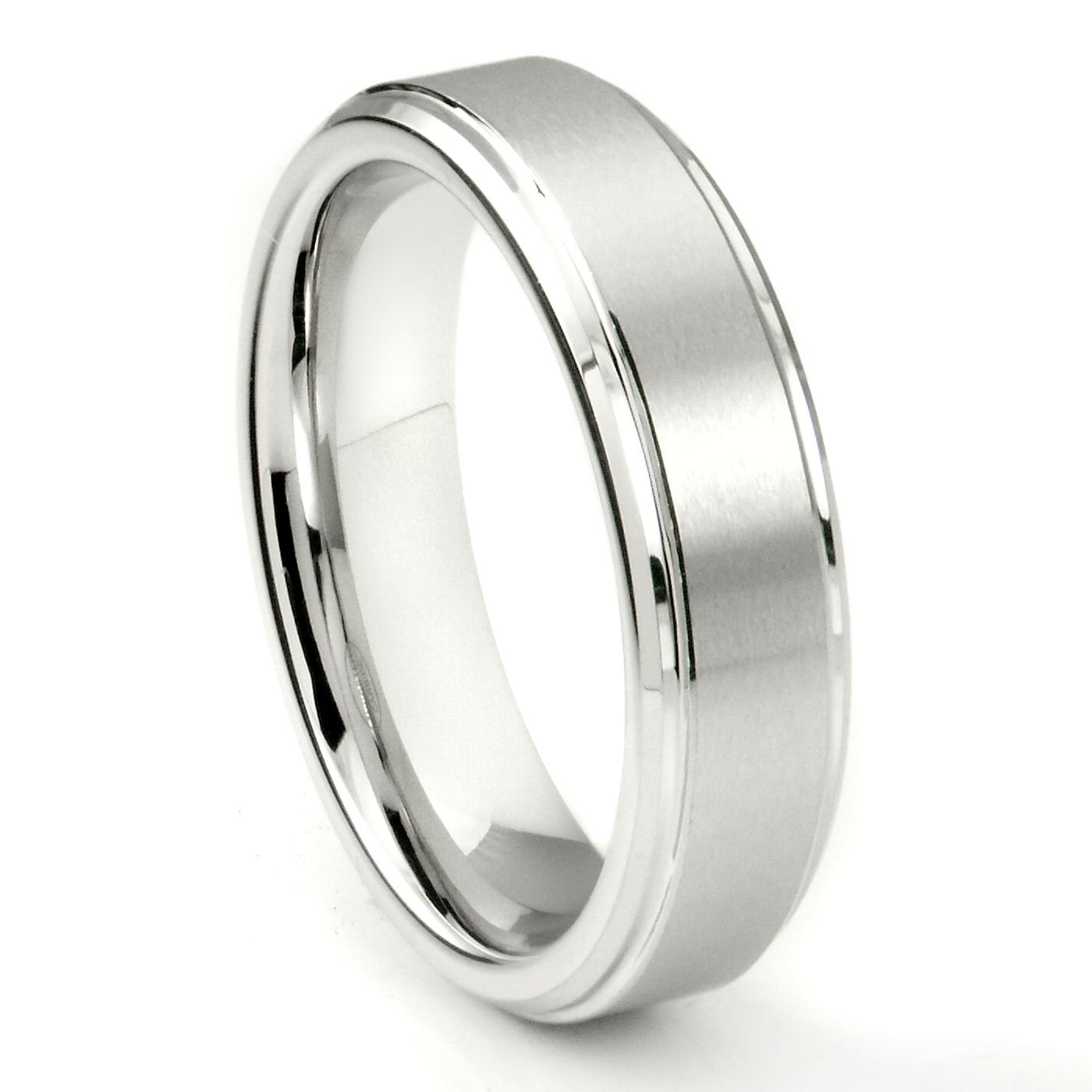 6MM White Tungsten Wedding Band Ring for Men - Raised Center Comfort Fit (Size 7-13) - Perfect for Engagements, Anniversaries & Everyday Wear