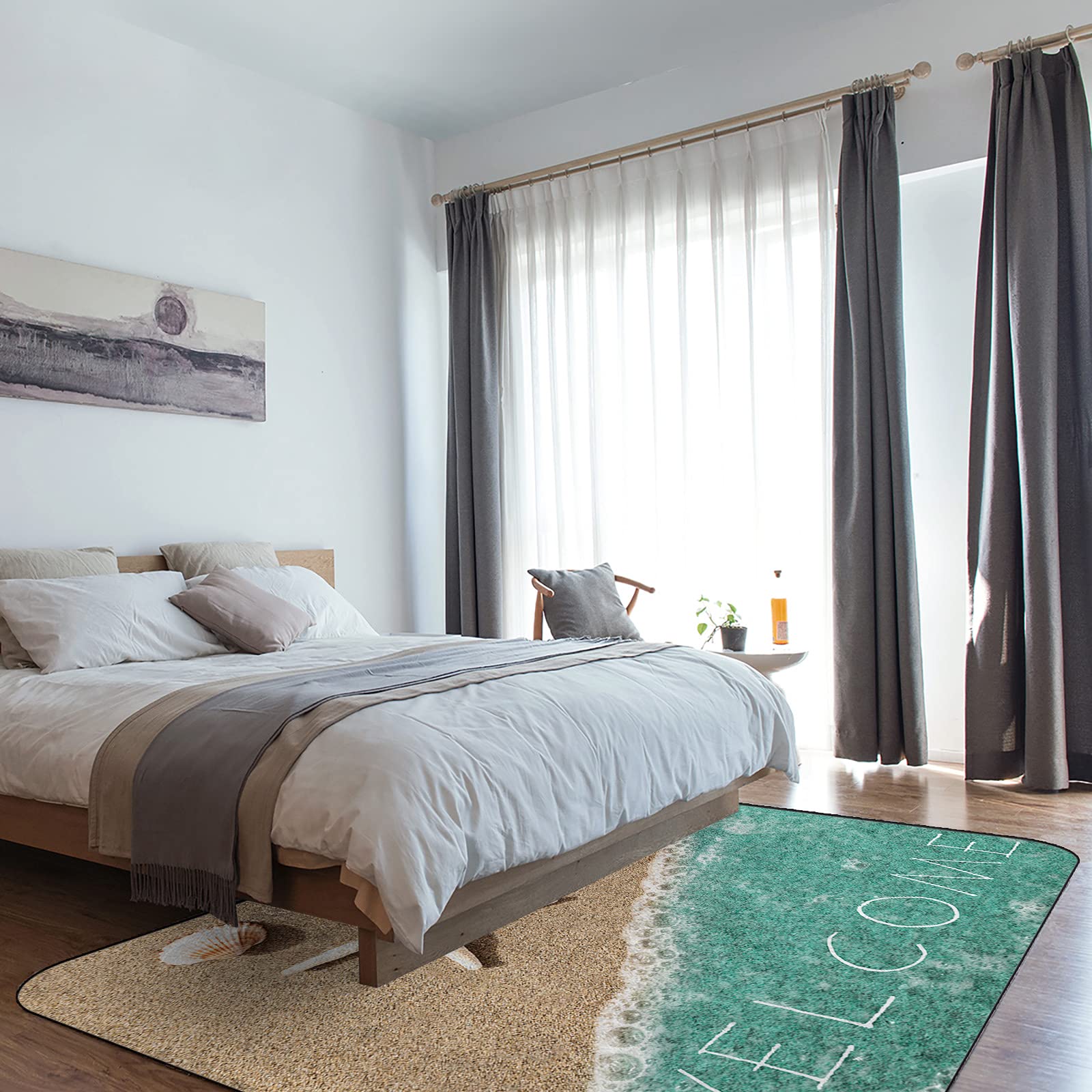 4'x6' Modern Large Area Rugs - Soft Nursery Throw Carpet with Ocean Theme (Starfish, Shells, Bubbles) - Water Green Indoor/Outdoor Floor Covering for Kids Room, Living Room & Bedroom - Perfect for Beach House Decor, Playroom & Cozy Spaces