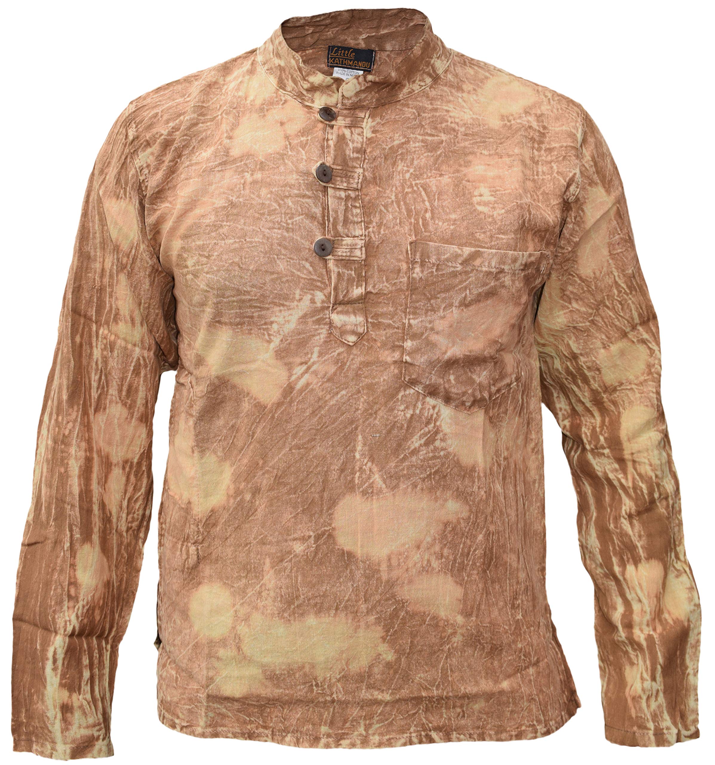 Premium Gheri Cotton Golden Acid Wash Grandad Casual Long Sleeve Shirt for Men | Comfortable Kurtas Tops | Perfect for Casual Wear, Festivals & Daily Outfits