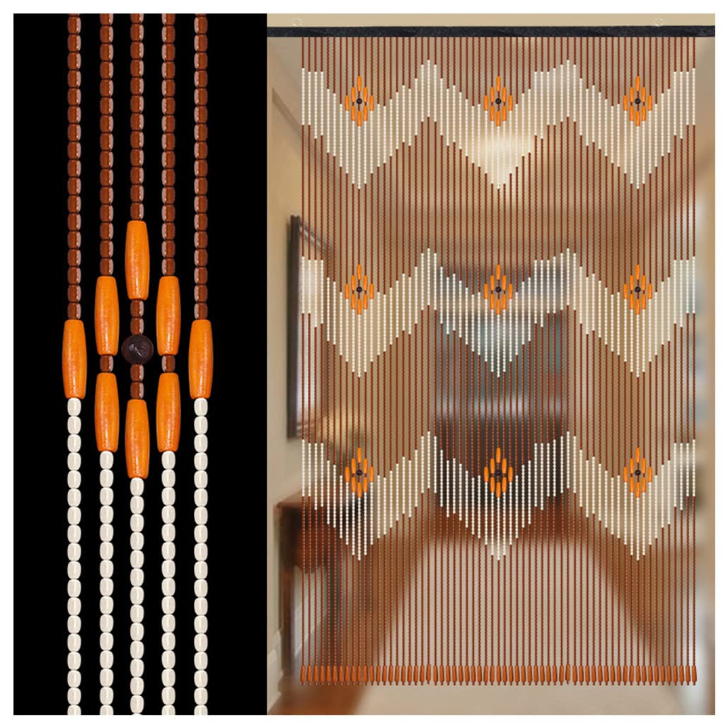 Natural Wood Beaded Door Curtain - 60 Strands Room Divider with Rod (90x195cm) | Boho Wall Decor for Bedrooms, Closets & Doorways | Perfect for Home, Office & Yoga Studio Spaces