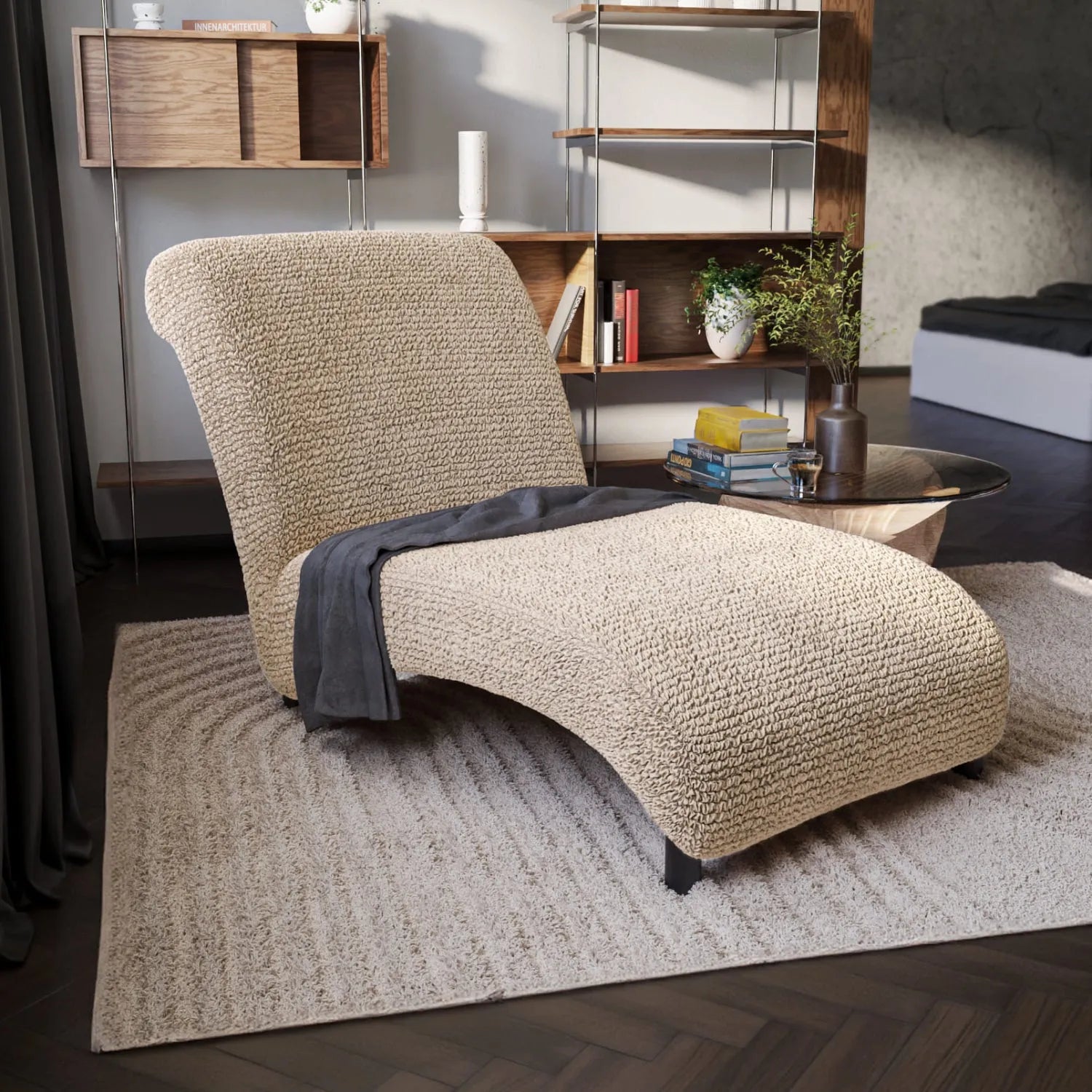 Armless Chaise Lounge Slipcover - Soft Microfiber Stretch Cover with Non-Slip Backing - Perfect for Living Room, Bedroom or Nursery Furniture Protection