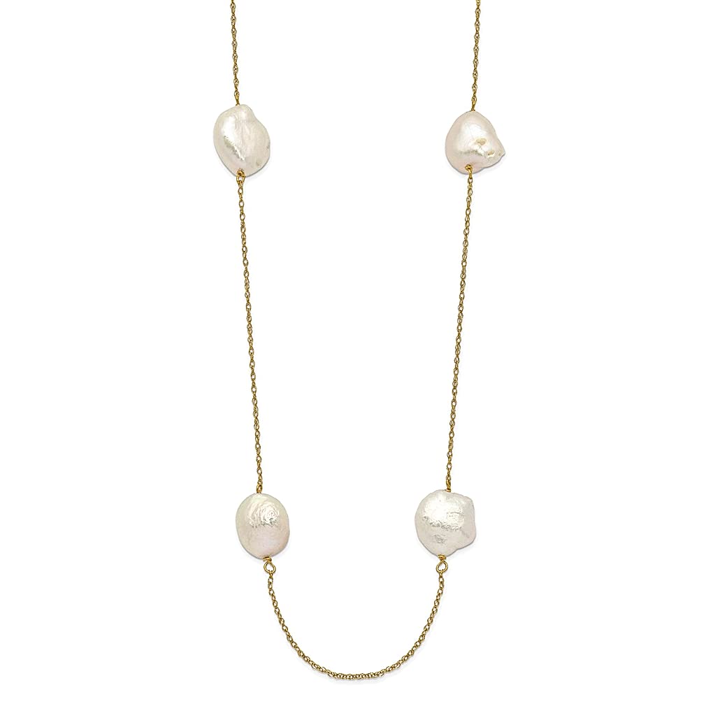 14K Yellow Gold 10mm White Keshi Freshwater Pearl 7-Station Necklace - Elegant Pendant Charm Bead Jewelry for Women | Perfect Gift for Her, Birthday, Anniversary & Special Occasions