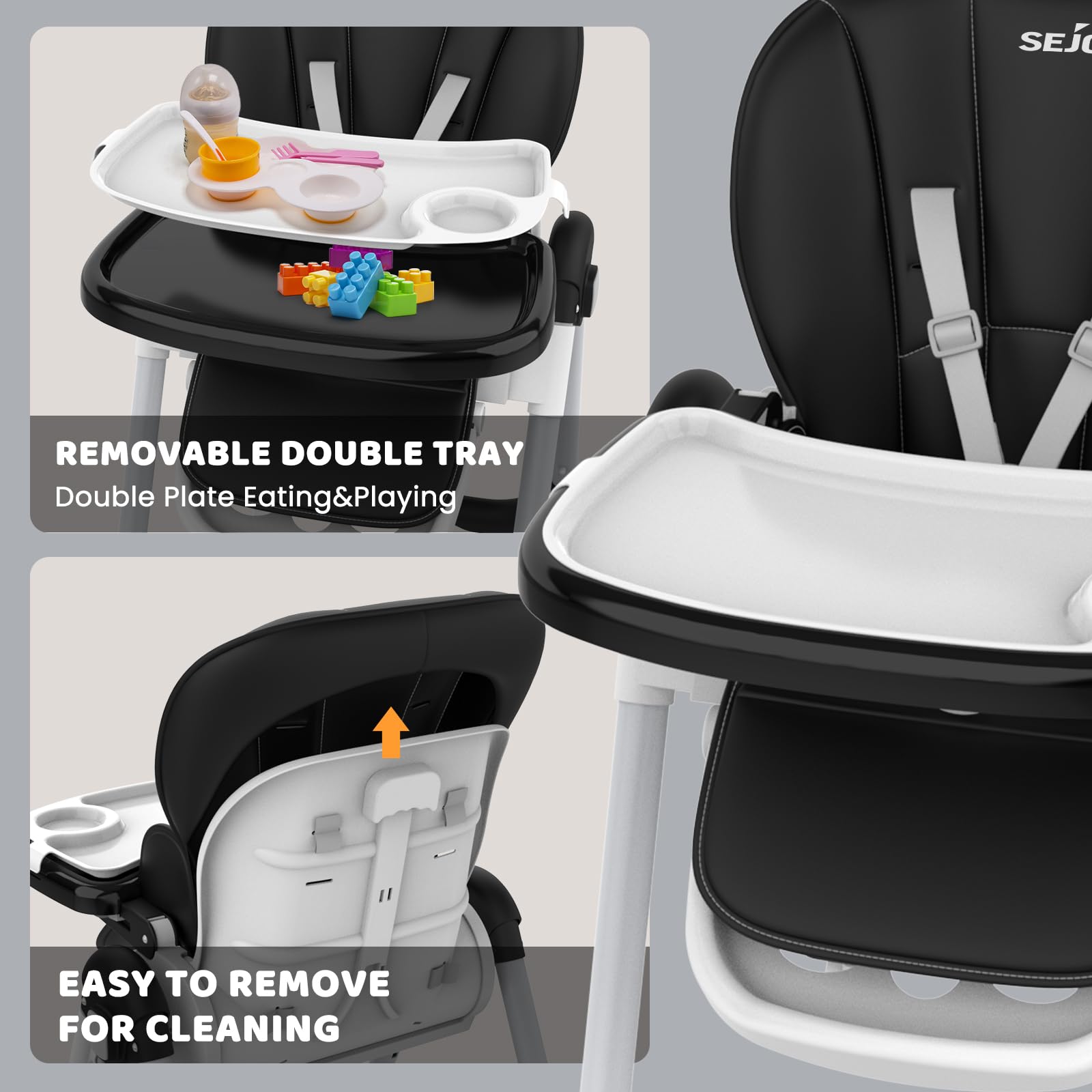 Premium Baby High Chair with 4 Wheels for Infants & Toddlers (6 Months-6 Years) | 110 LBS Weight Capacity | Adjustable Seat Height, Backrest & Footrest | Removable Dishwasher-Safe Meal Tray | Safe Feeding Solution for Home & Restaurant Use (Black)