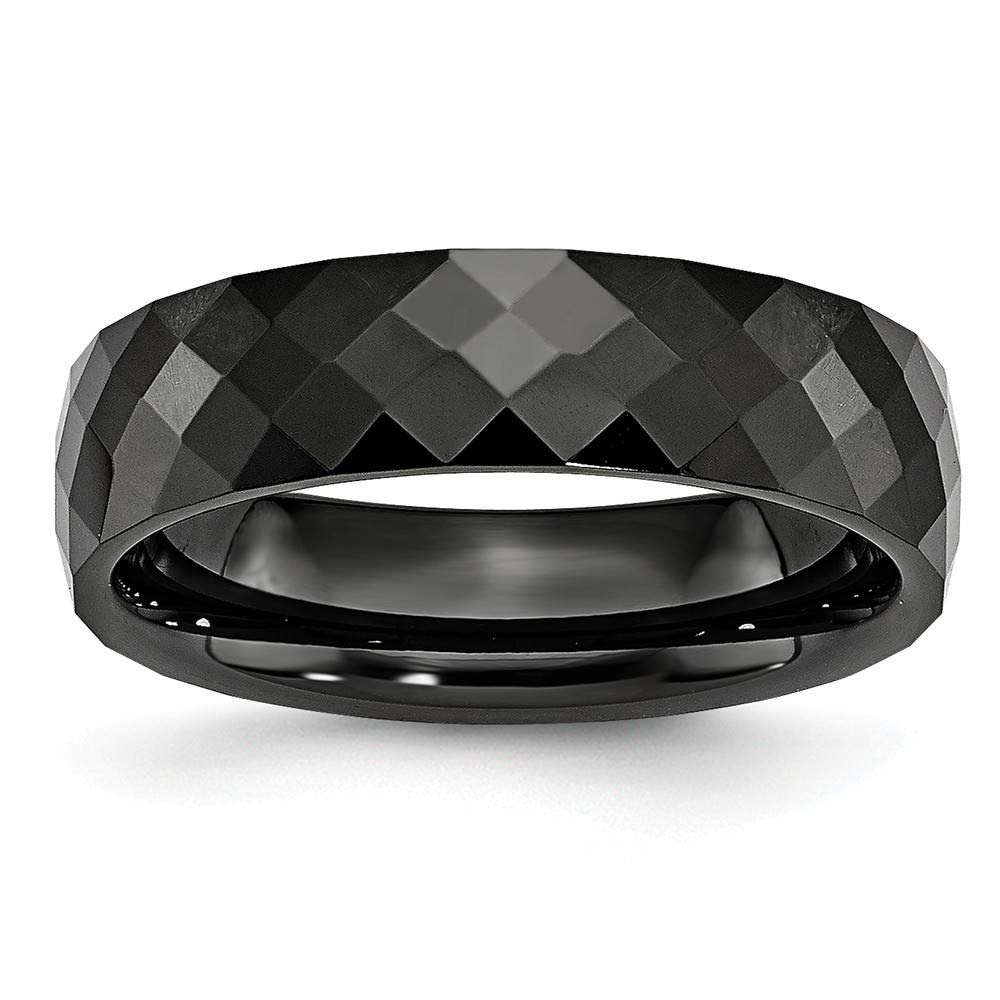 Black Ceramic Faceted Polished Band Ring for Women - Sizes 4-13 (4mm-8mm Width) | Elegant Jewelry Gift for Anniversary, Birthday & Special Occasions