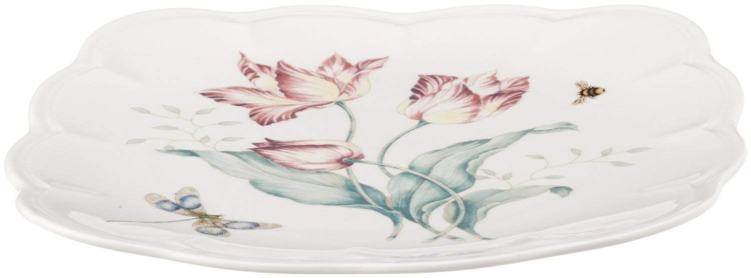 Butterfly Meadow 9-Inch Square Decorative Dinner Plates - Set of 4 for Home Decor, Wedding Table Settings & Party Serving | Elegant Floral Design for Dining Room, Kitchen & Special Occasions