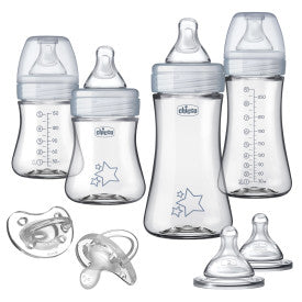 Chicco Duo Newborn Hybrid Baby Bottle Starter Gift Set - BPA-Free Glass Inside & Plastic Outside Bottles for Safe Feeding - Perfect for Newborns, Infants & Baby Showers
