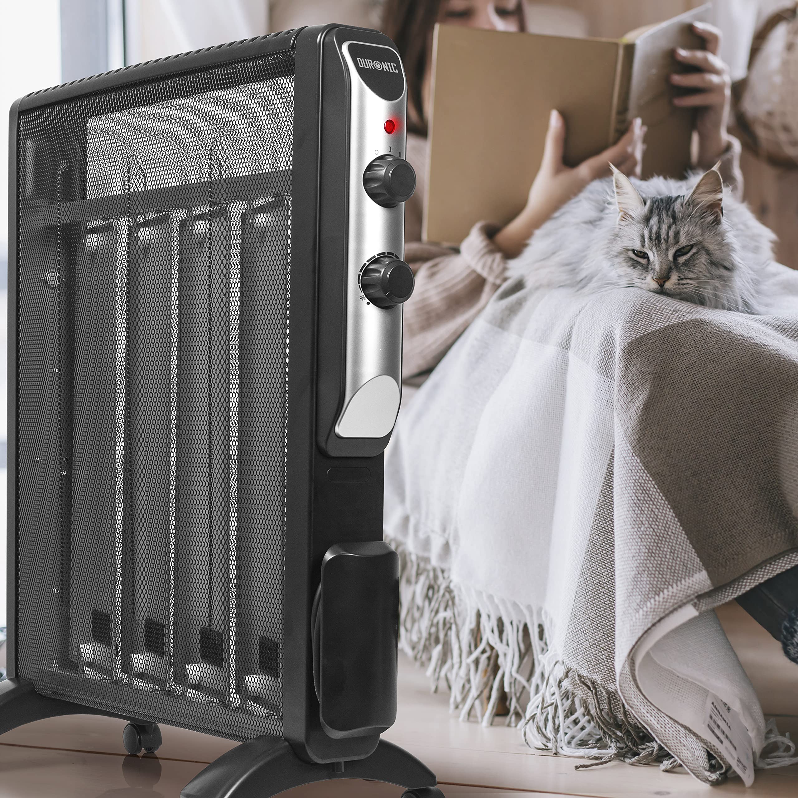 Duronic HV220 Electric Heater - Oil-Free Convection & Micathermic Panel Heater for Home, Bedroom, Office & Garage - Portable Space Heater for Winter Warmth & Energy Efficiency