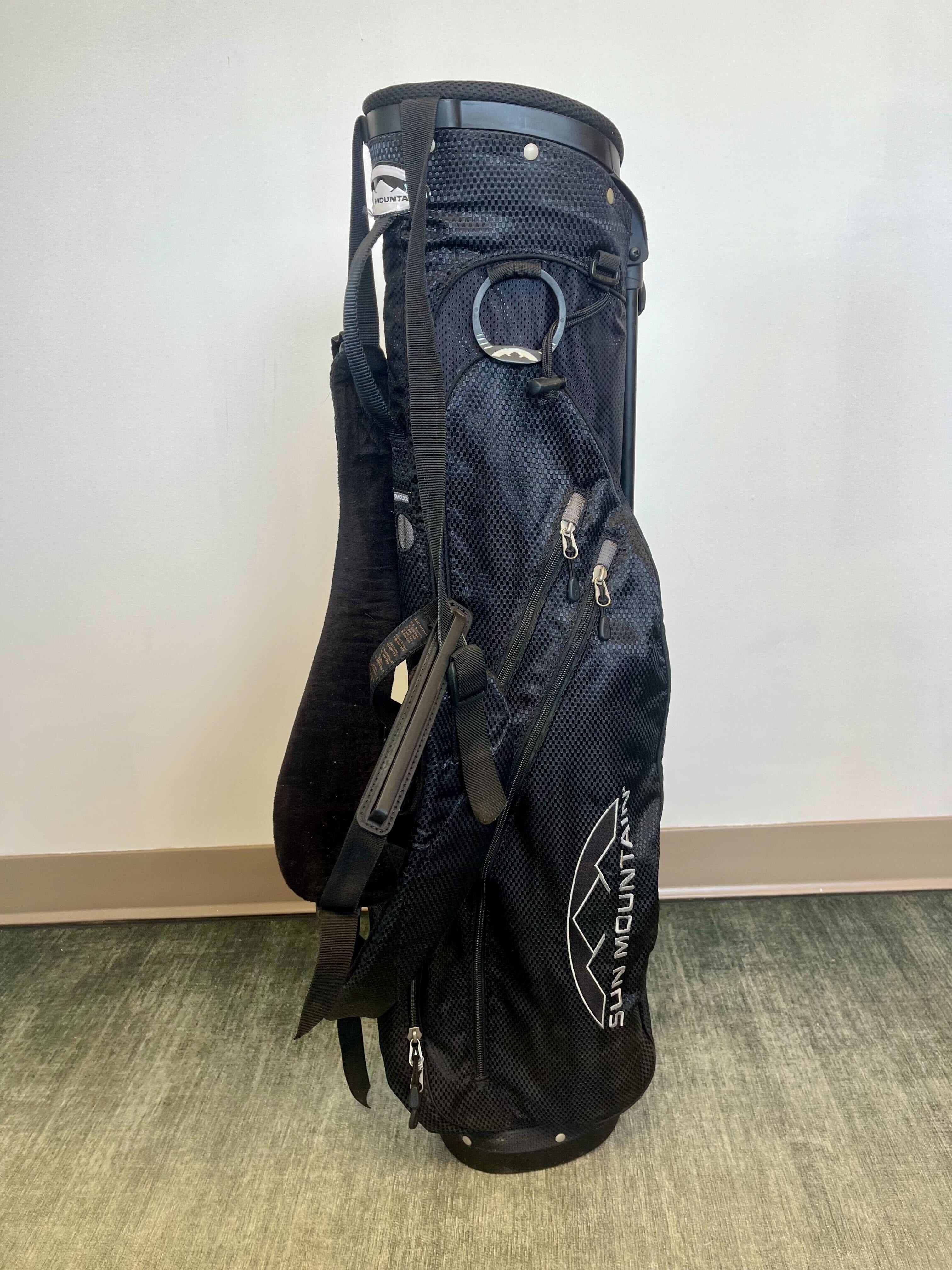 Sun Mountain Sunday Golf Stand Bag - Black with 4 Dividers, 4 Pockets, Adjustable Strap & Rain Cover - Perfect for Weekend Golfers & Course Play