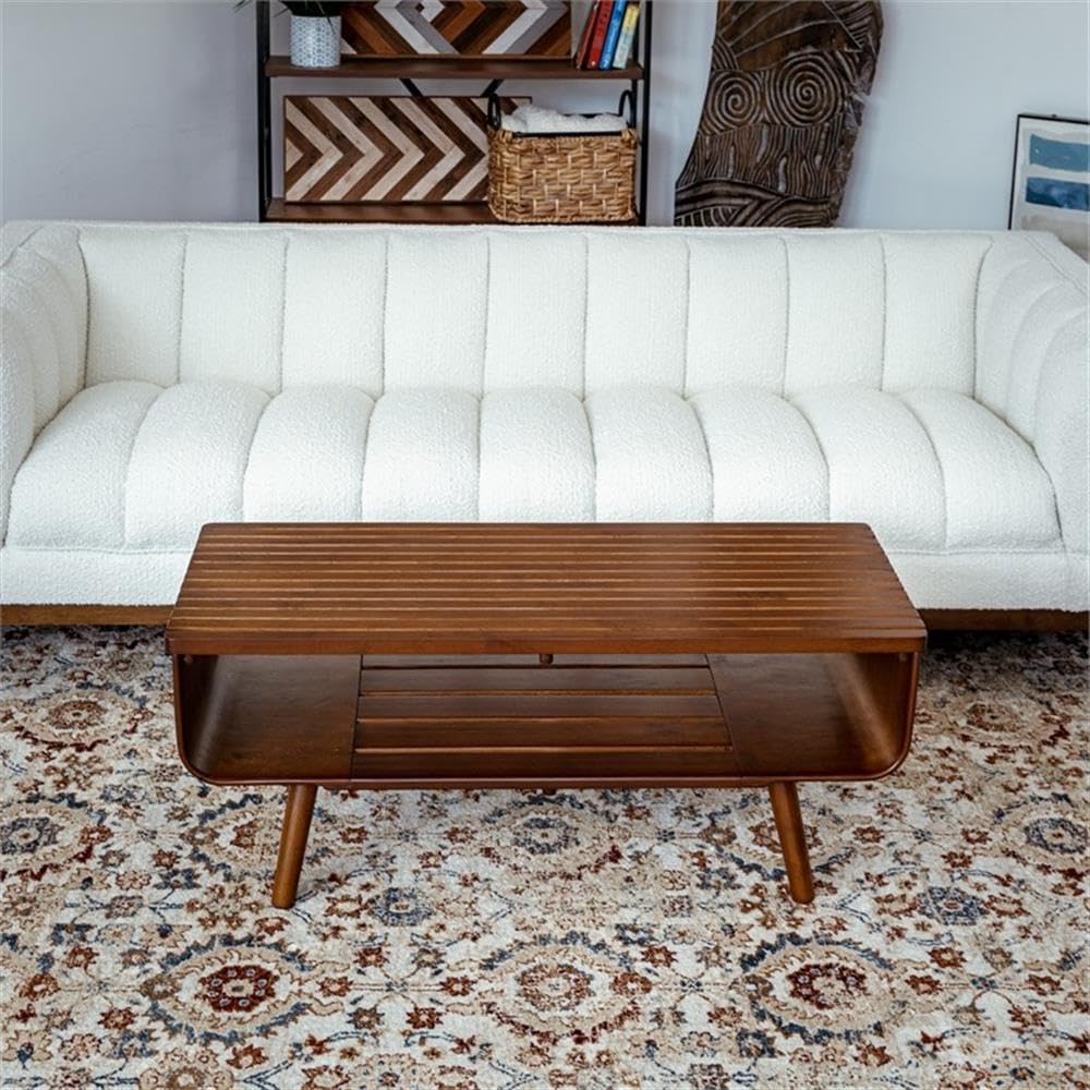 Mid-Century Modern Brown Wood Coffee Table for Living Room