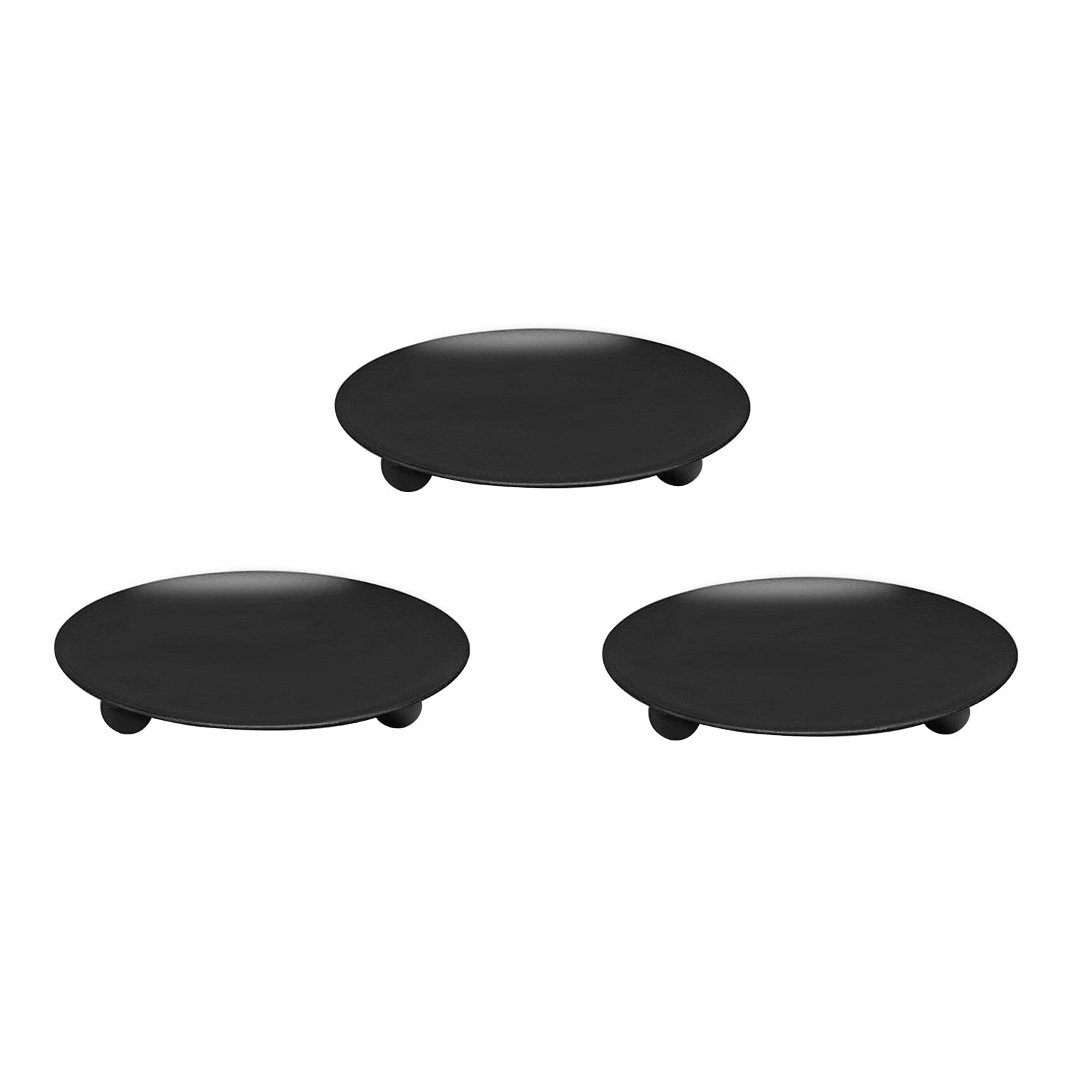 Iron Plate Candle Holder Set of 3 - Decorative Gold Pillar Candlestick Holders for LED, Wax Candles & Incense Cones - Elegant Centerpieces for Weddings, Spa, Home Decor (Black)