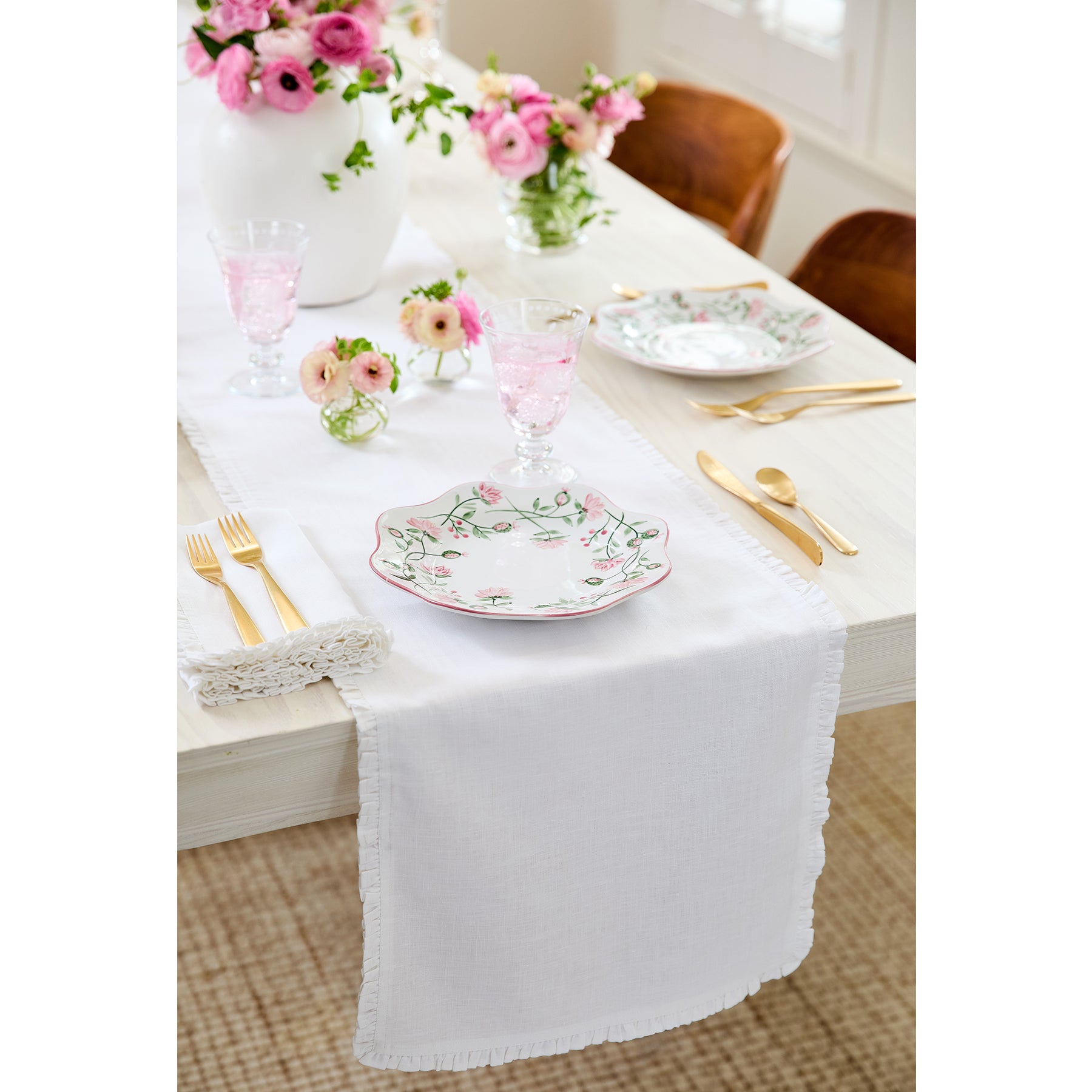 Juliette Ruffle Table Runner - Elegant Lace Trim Dining Table Decor for Weddings, Parties & Home Decor