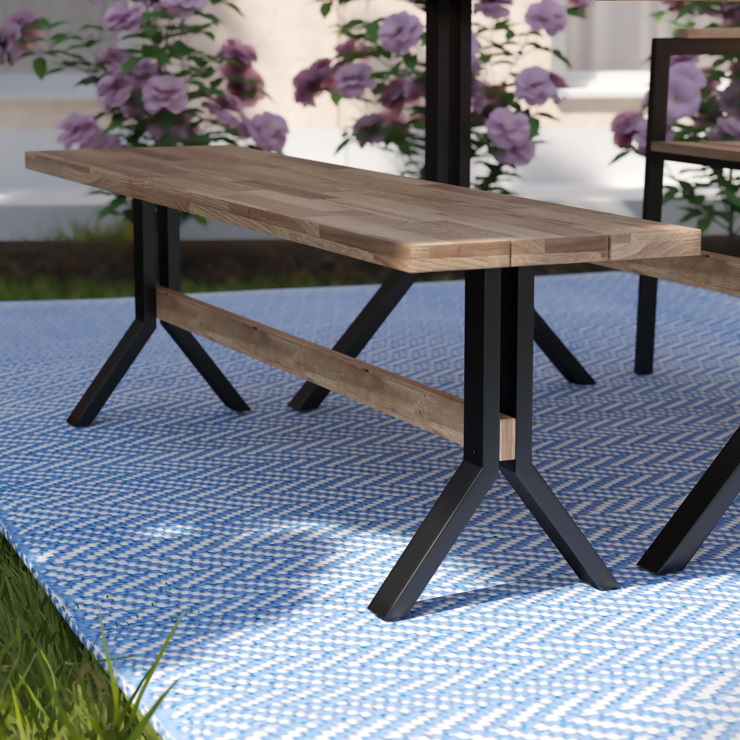 SEI Furniture Standlake Slatted Outdoor Bench - Natural Teak Wood Patio Bench for Garden, Deck, Poolside & Backyard Relaxation