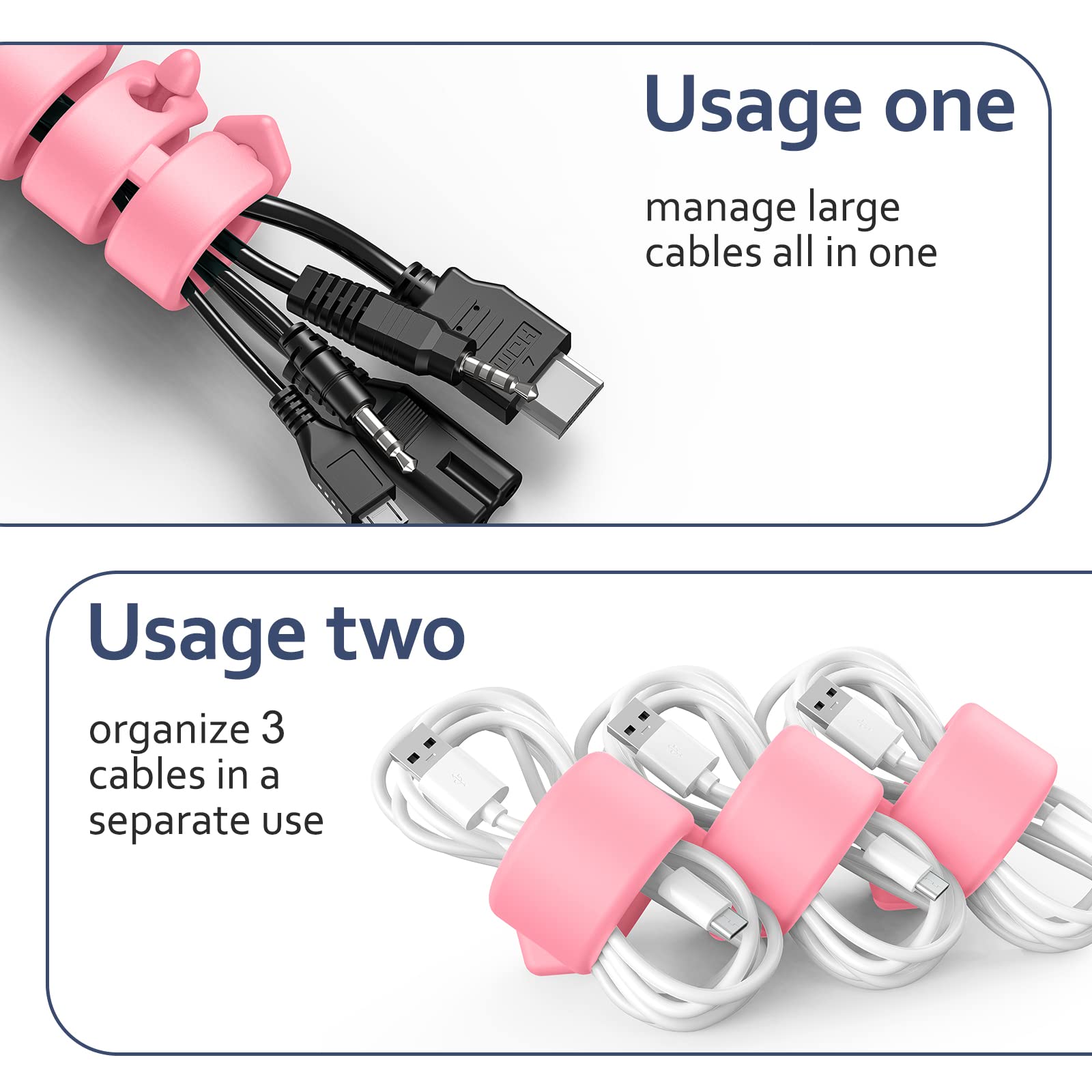3 Pack Reusable Cable Organizer Straps - Multipurpose Cord Protector for Earbuds, Headphones & Electronics | Tangle-Free Cable Management (Black/Pink/Blue) | Perfect for Travel, Office & Home Organization