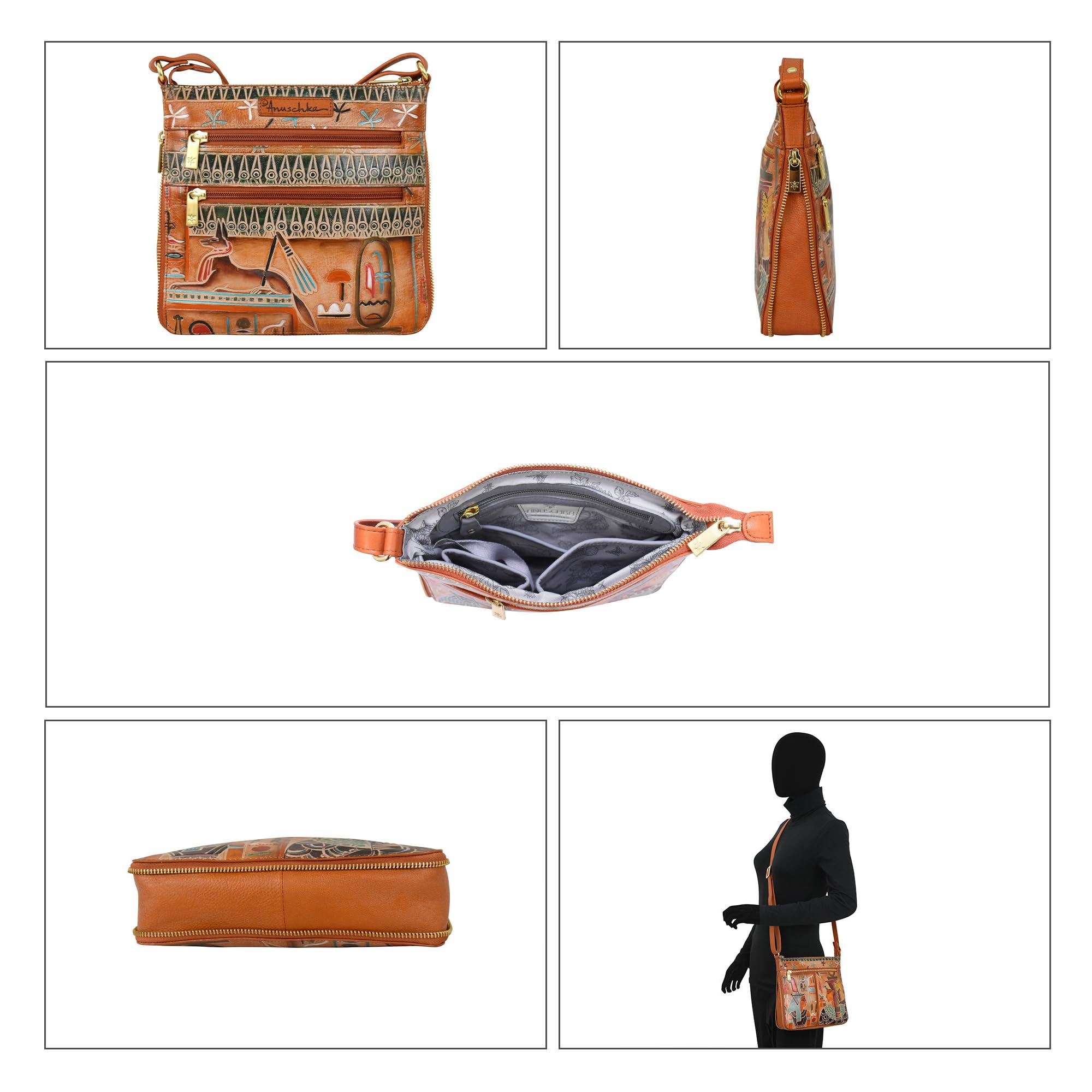 Anuschka Women's Hand Painted Genuine Leather Expandable Crossbody Purse - Top Zip Closure, Multiple Pockets & Adjustable Strap - Perfect for Travel, Shopping & Everyday Use