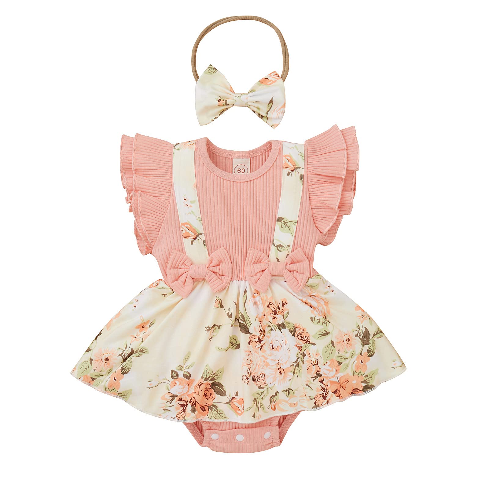 Adorable Newborn Baby Girl Summer Outfit - Soft Cotton Linen Romper with Floral Print & Matching Headband | Perfect for Photoshoots, Playdates & Special Occasions