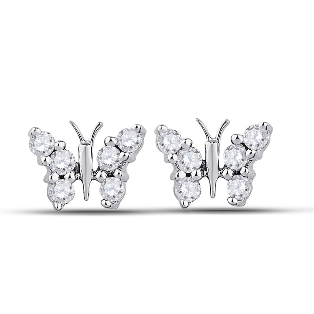 10K White Gold Women's Round Diamond Butterfly Stud Earrings 1/5 CTTW - Elegant Jewelry Gift for Her, Perfect for Weddings, Anniversaries & Special Occasions