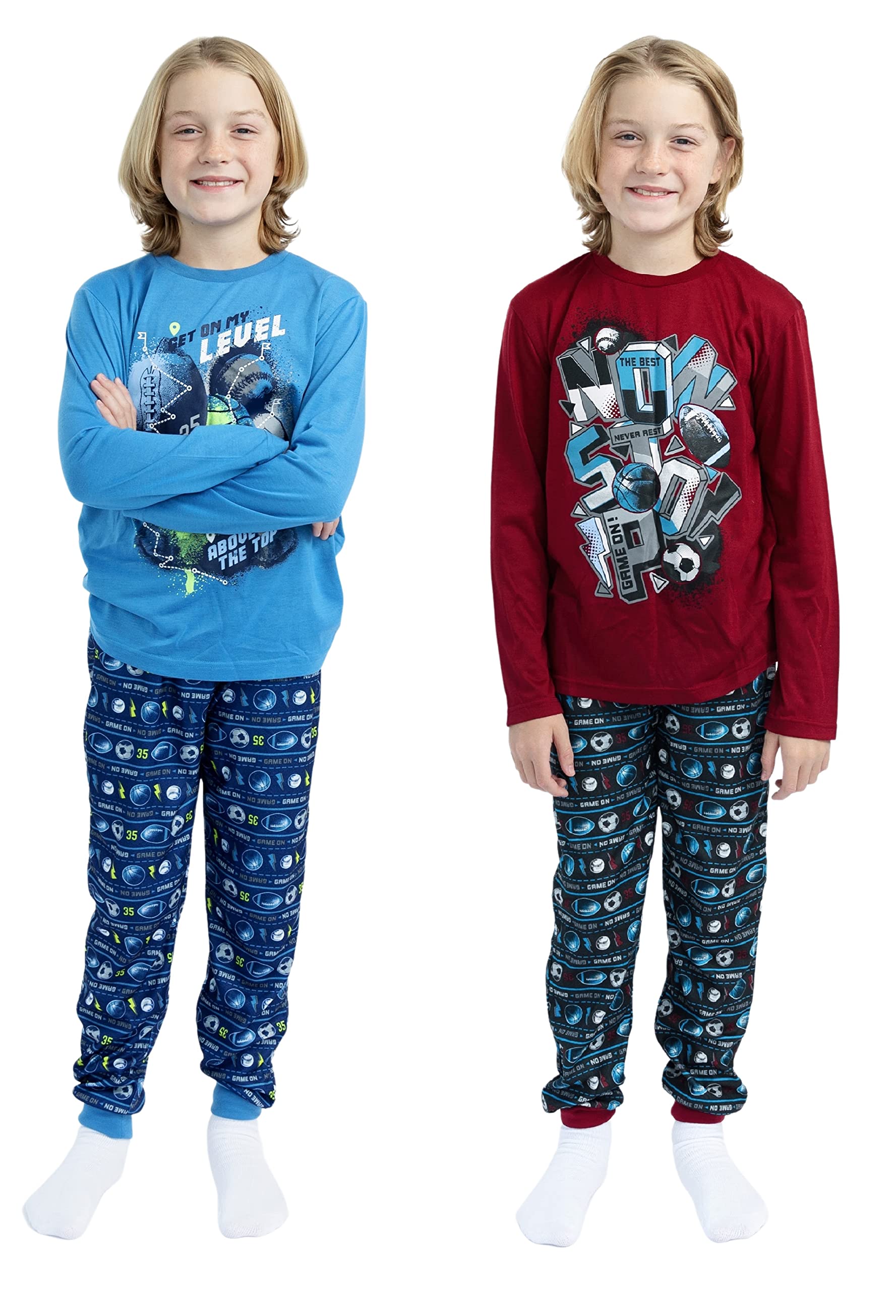 Boys' 4-Piece Pajama Set - Long Sleeve Sleep Shirts & Soft Pajama Pants | Cozy Cotton Sleepwear for Kids | Perfect for Bedtime, Lounging & Sleepovers