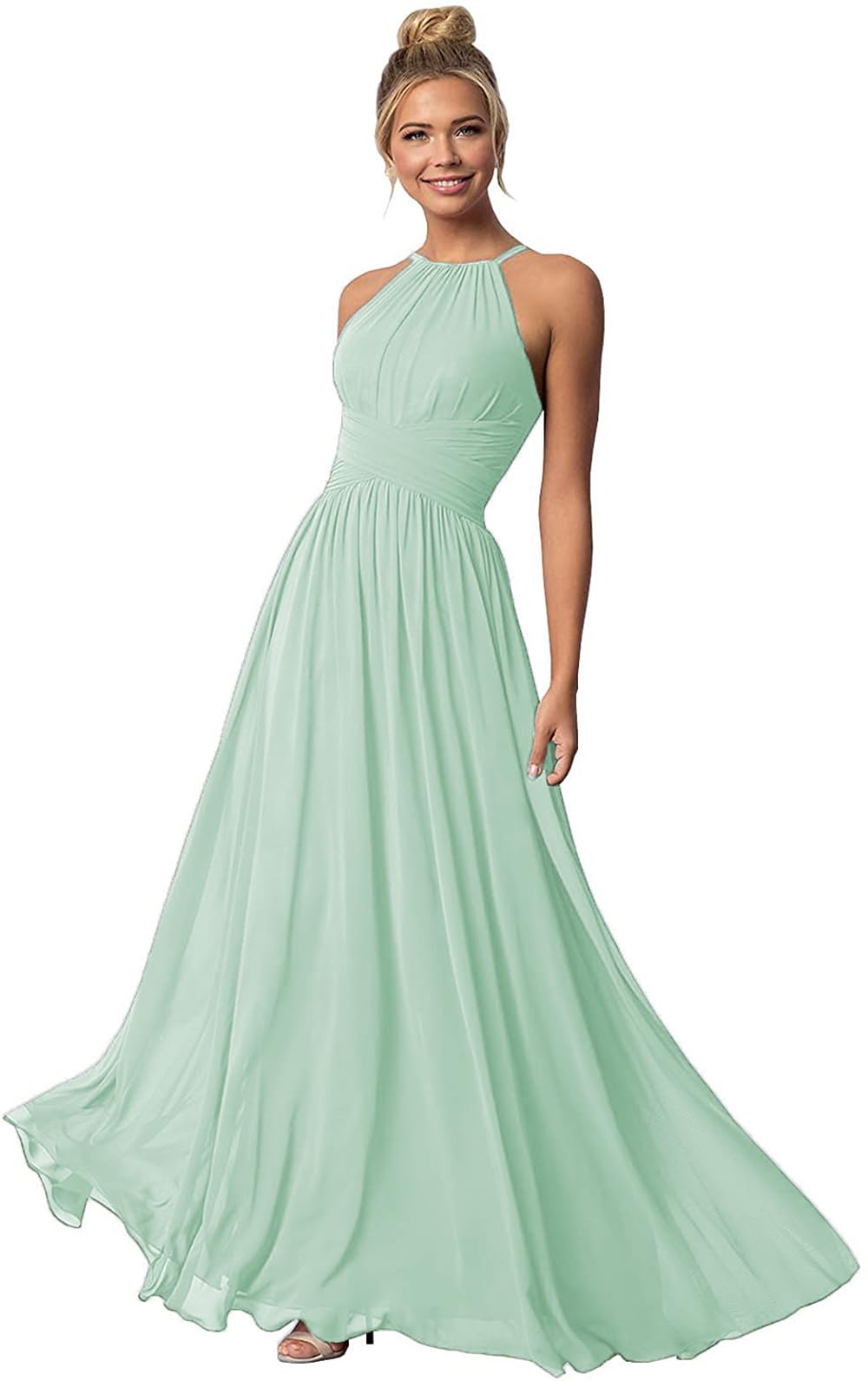 Clothfun Women's Elegant Halter Bridesmaid Dresses - Long Chiffon Formal Evening Gowns for Wedding Party & Special Occasions | Perfect for Prom, Cocktail Events & Black Tie Galas