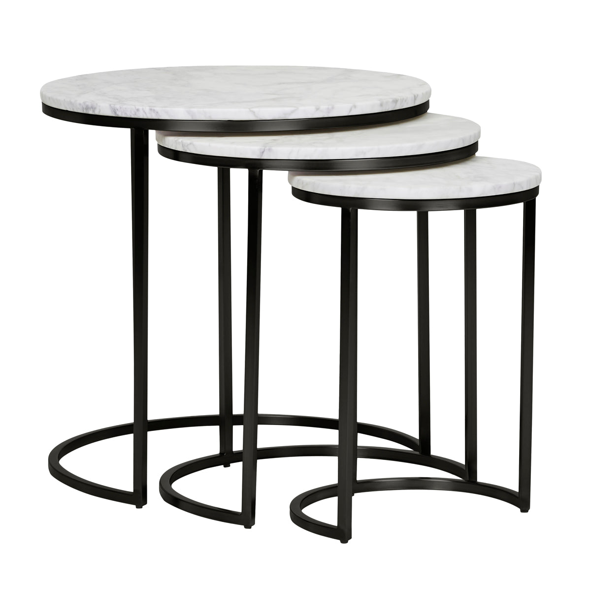 Elle Round Marble Nest of 3 Tables - Modern Side Tables for Living Room, Bedroom & Office - Stylish Coffee Table Set with Storage Space