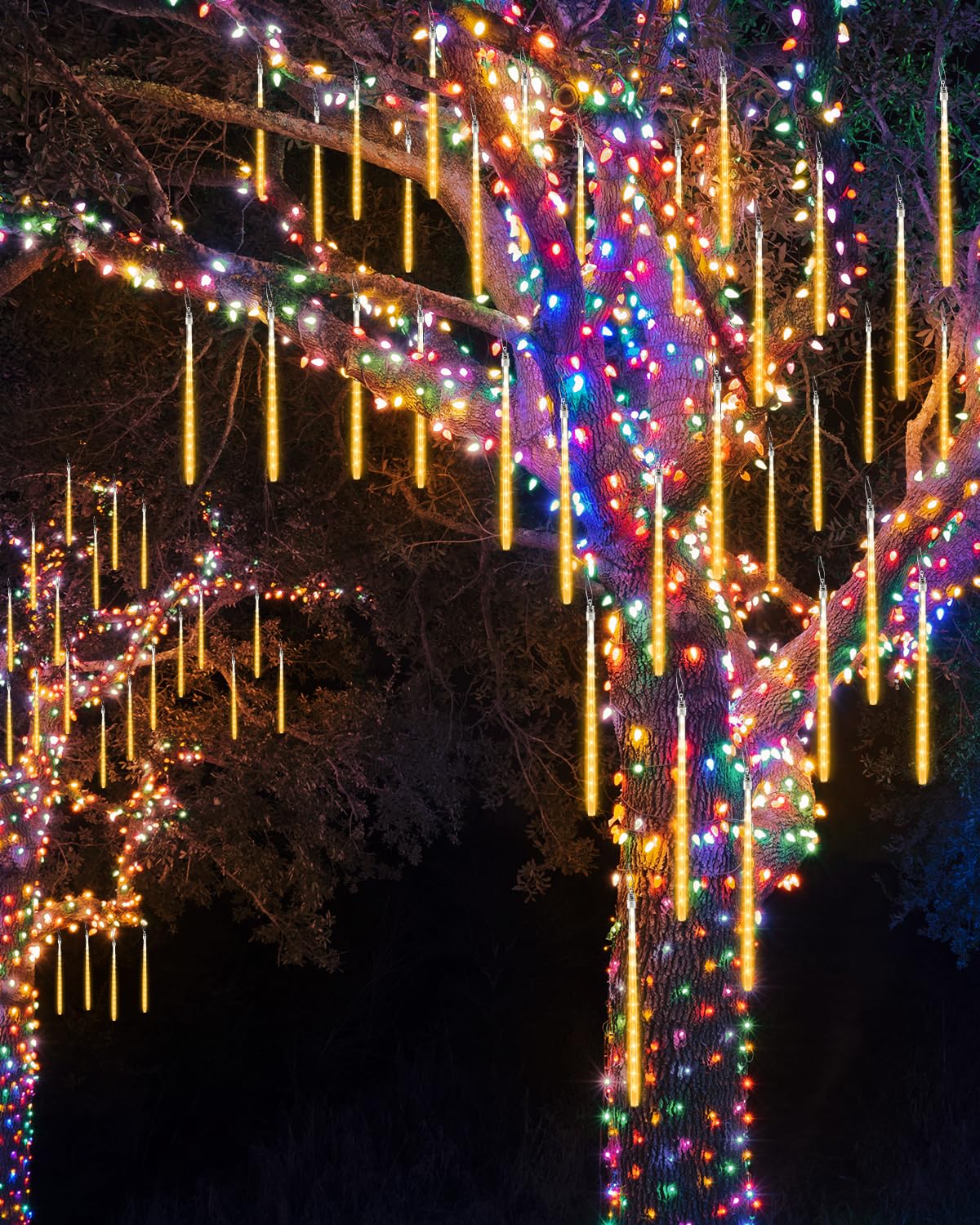 Joomer 240 LED Meteor Shower Christmas Lights - 10 Tubes 11.8 Inch Outdoor Waterproof Cascading Snowfall Lights with Timer & Connectable Design (Warm White) | Perfect for Holiday Decorations, Roof, Yard, and Christmas Tree Lighting