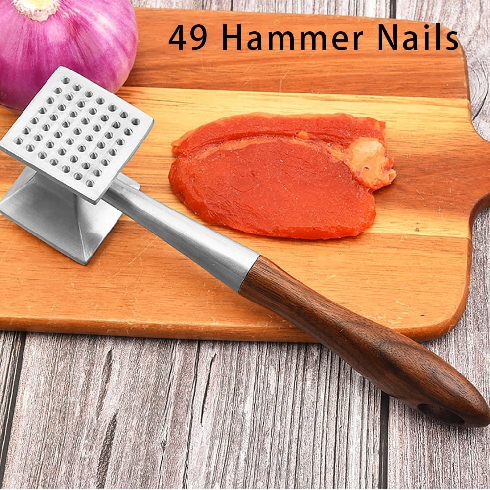 Premium Meat Tenderizer & Steak Hammer - Heavy Duty 2-in-1 Meat Mallet with Ergonomic Wooden Handle & Food-Grade Zinc Alloy Head - Perfect for Tenderizing Beef, Chicken, Pork for Grilling, BBQ & Home Cooking