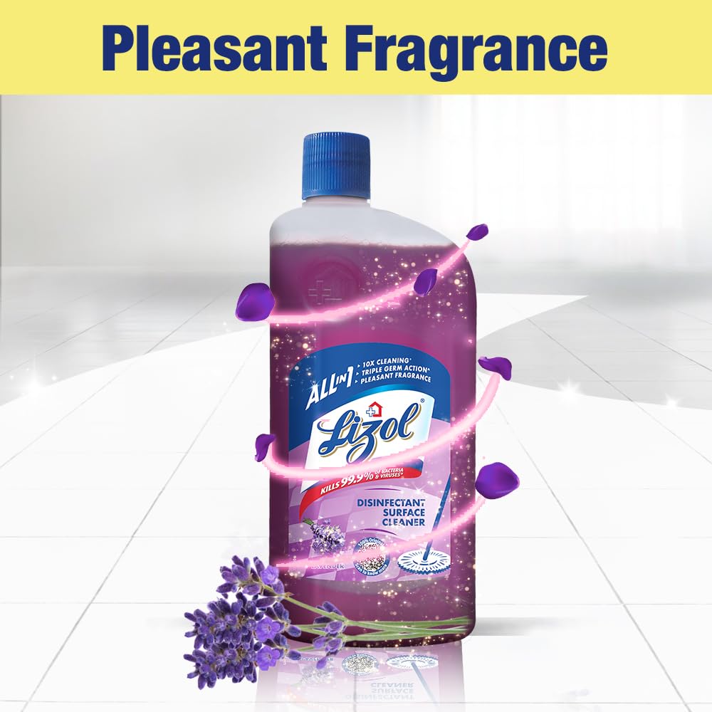 Lizol 1 Liter Lavender Disinfectant Floor Cleaner Liquid - Kills 99.9% Germs & Bacteria | All-Purpose Surface Cleaner for Tile, Wood & Marble Floors | Ideal for Homes, Hospitals & Offices | India's #1 Trusted Floor Cleaner