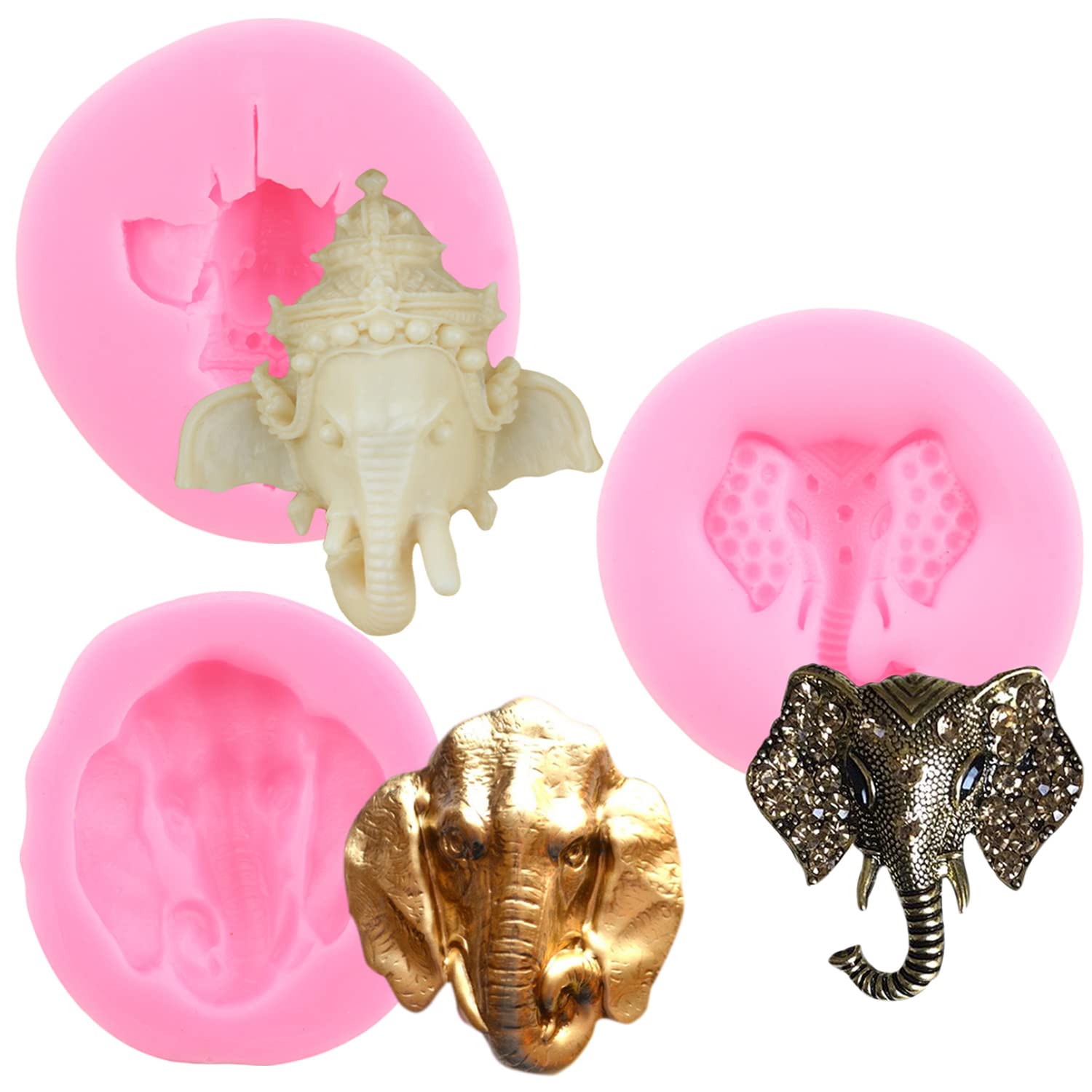 Premium Safari Animal Cake Molds Set of 3 - Elephant Head Silicone Fondant Molds for Cake Decorating, Chocolate, Candy, Clay & Gum Paste - Perfect for Birthday Cakes, Baby Showers & Themed Parties
