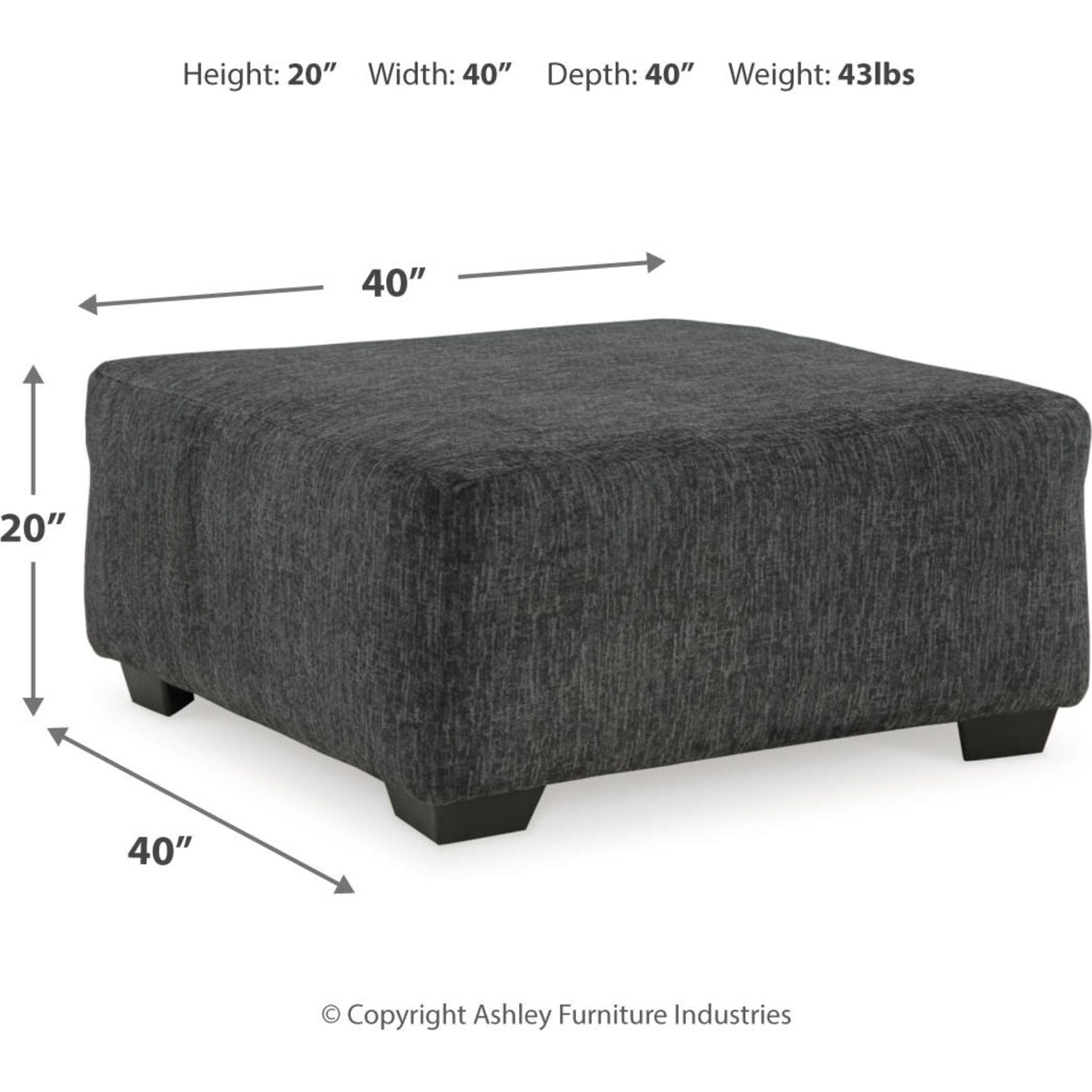 Biddeford Oversized Accent Ottoman in Ebony - Stylish Footrest & Extra Seating for Living Room, Bedroom or Office