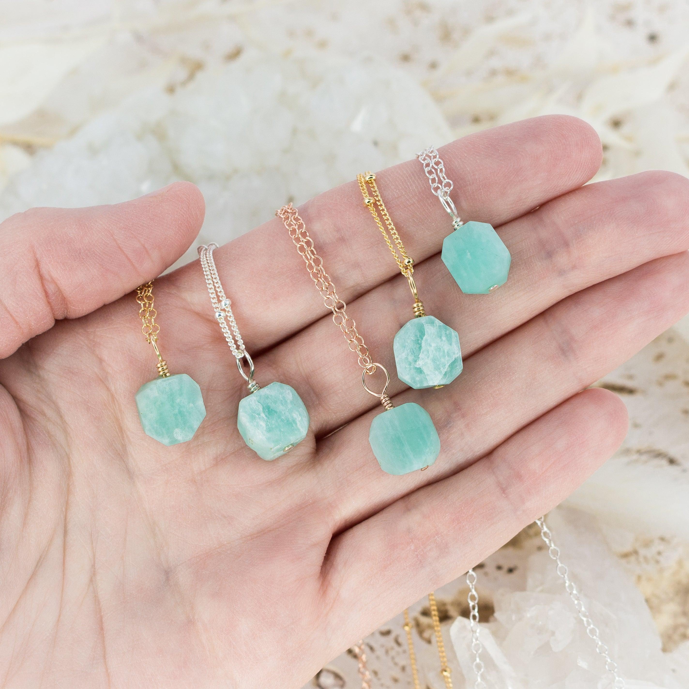 Natural Amazonite Crystal Pendant Necklace - Healing Stone Jewelry for Women, Chakra Balancing & Spiritual Protection | Perfect for Meditation, Yoga & Everyday Wear