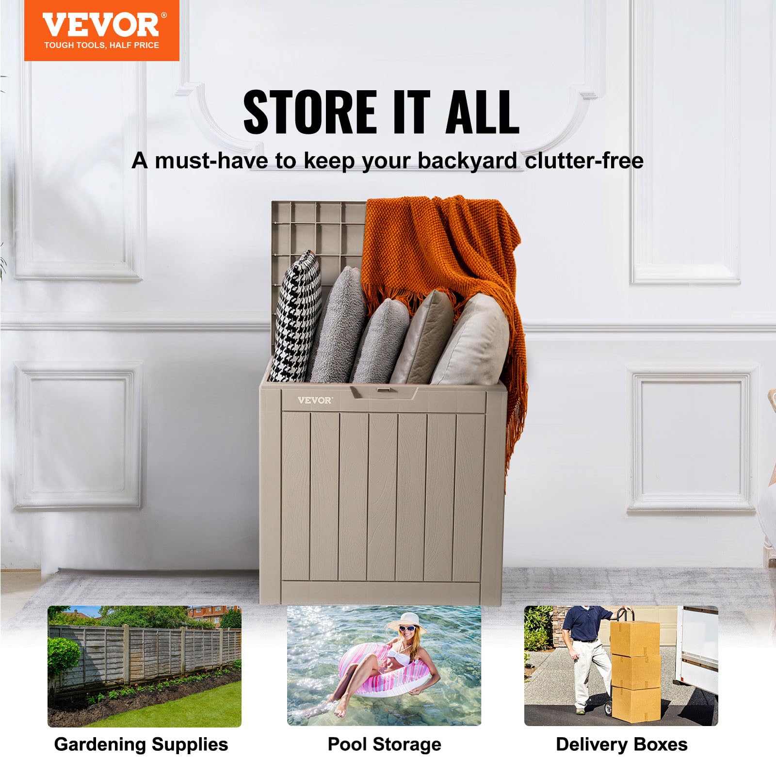 VEVOR 31 Gallon Waterproof Deck Storage Box - 22.1