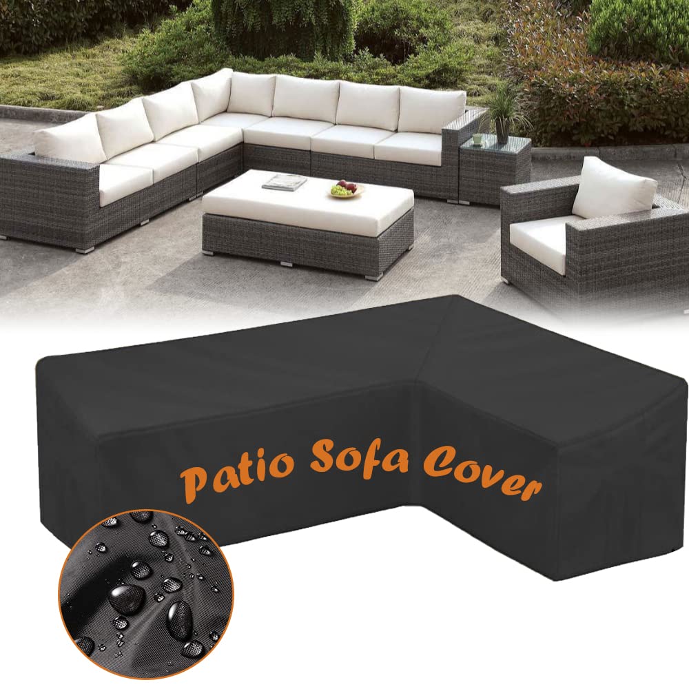 L-Shaped Waterproof Outdoor Patio Sofa Cover 112x87in - All Weather Dustproof Furniture Protector for Sectional Couch, Garden, Lawn & Veranda - Perfect for Rain, Snow, Sun Protection & Outdoor Furniture Storage