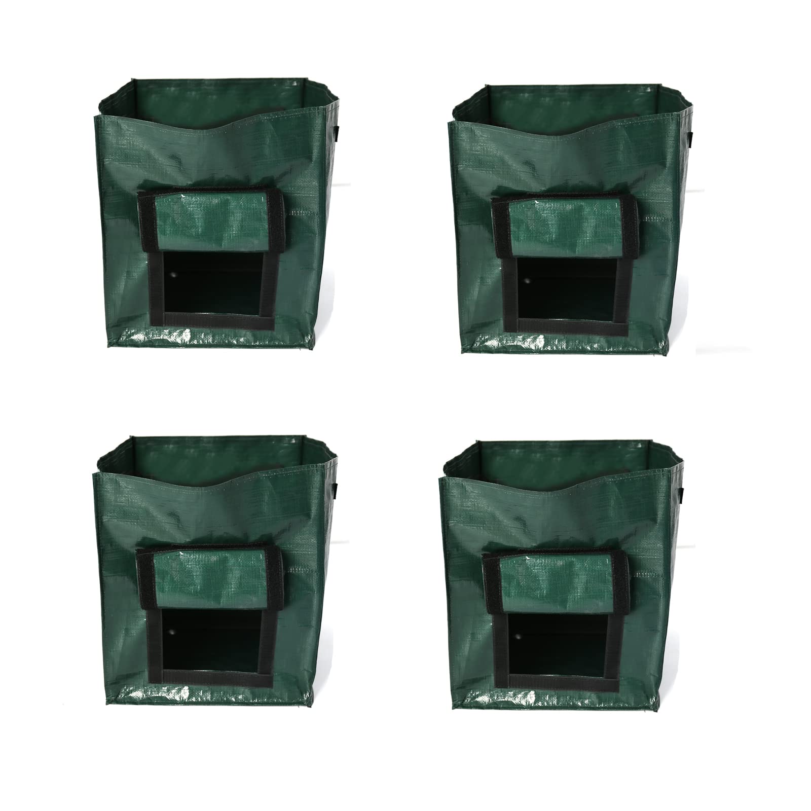 4Pcs Potato Grow Bags with Flap - Vegetable Planting Bags with Handles & Harvest Window - Durable Fabric Pots for Tomatoes, Carrots, Onions, Fruits & Flowers (Green) - Perfect for Home Gardening, Patio Planting & Indoor Herb Growing