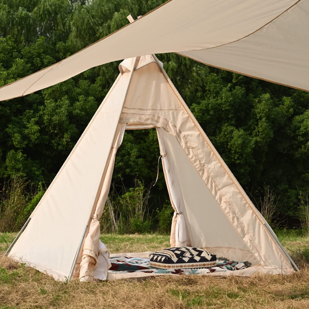 **3-4 Person Pyramid Tent - Cotton Canvas Teepee Tent for Camping, Hiking & Outdoor Adventures | Double Door Design for Easy Access | Perfect for Family Camping & Backpacking Trips**