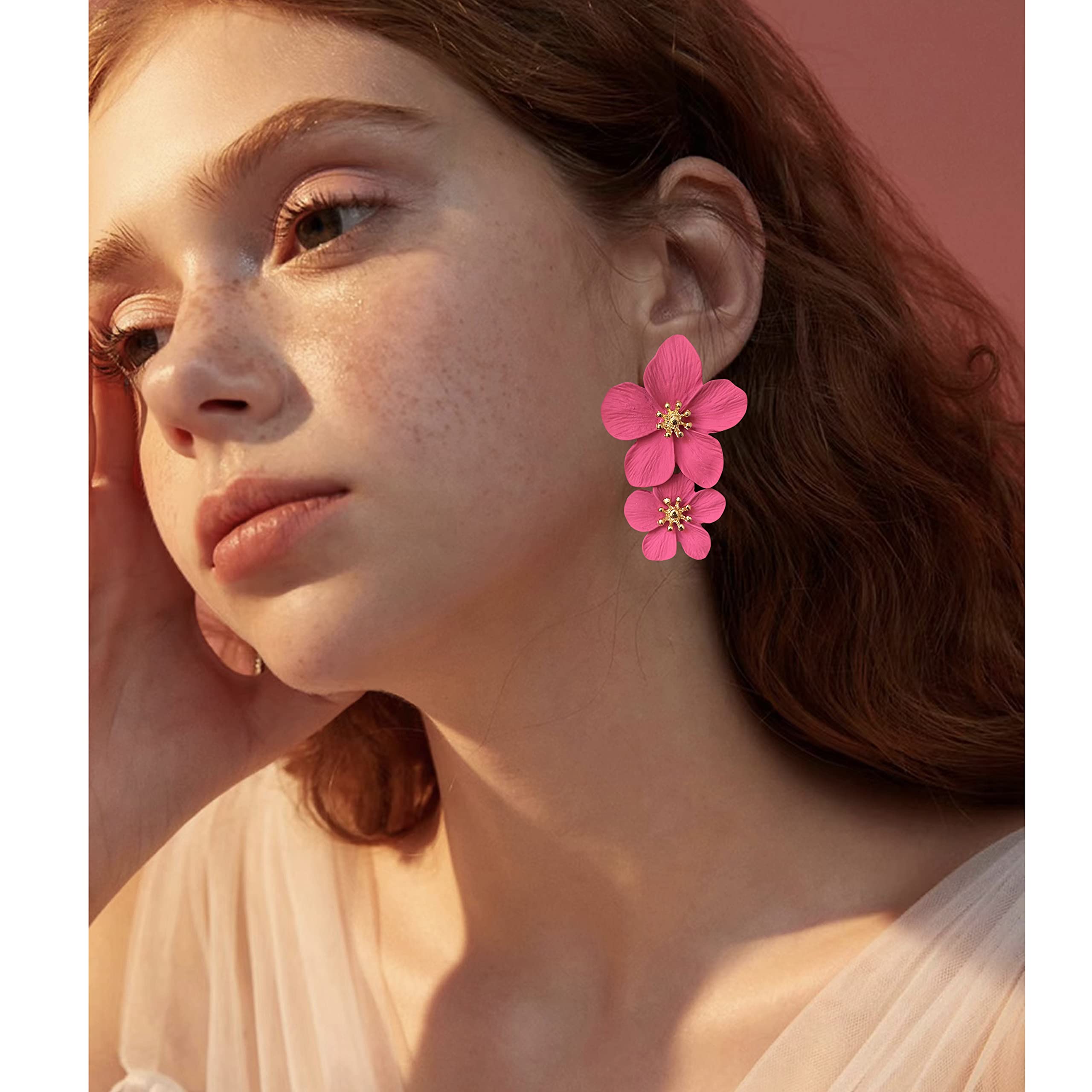 GPASTG Elegant Bohemian Large Metal Double Flower Matte Earrings - Chic Statement Dangle Drop Jewelry for Women - Perfect for Weddings, Parties & Special Occasions - Unique Fashion Gift Idea