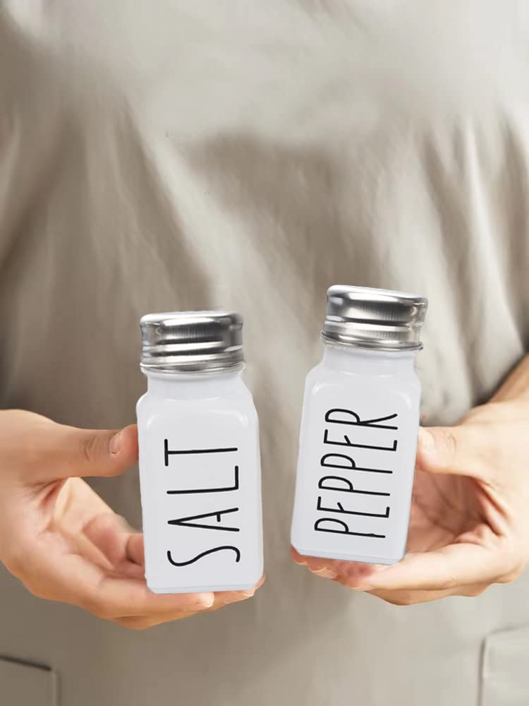 Farmhouse Salt and Pepper Shakers Set - Glass Kitchen Decor with No Words Rubbing Off - Cute Modern Farmhouse Style for Home & Dining Table - Perfect Gift for Women & Housewarming (2 White) - Ideal for Farmhouse Themed Kitchens, Rustic Dining Rooms & Cozy Home Decor