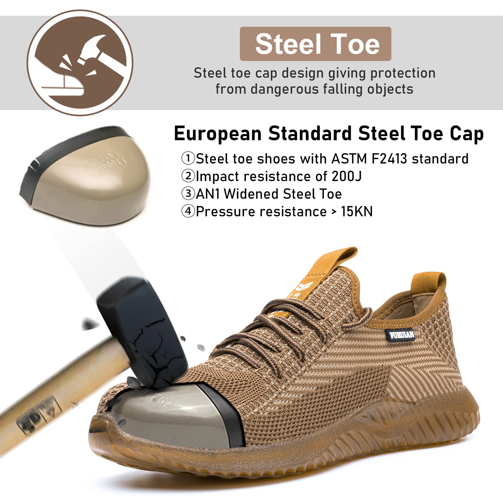 **Waterproof Steel Toe Work Shoes for Men - Non-Slip Safety Sneakers for Construction, Warehouse & Industrial Use - Durable & Comfortable for All-Day Wear**