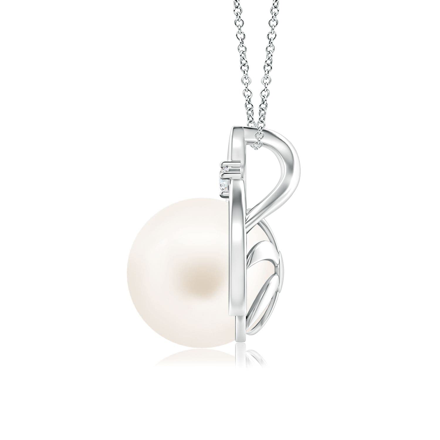 Angara 9mm Freshwater Cultured Pearl & 0.02 Ct Diamond Pendant Necklace for Women in Sterling Silver (Grade AA) | June Birthstone Jewelry, Elegant Gift for Birthday, Anniversary & Special Occasions | Perfect for Weddings, Parties & Everyday Wear