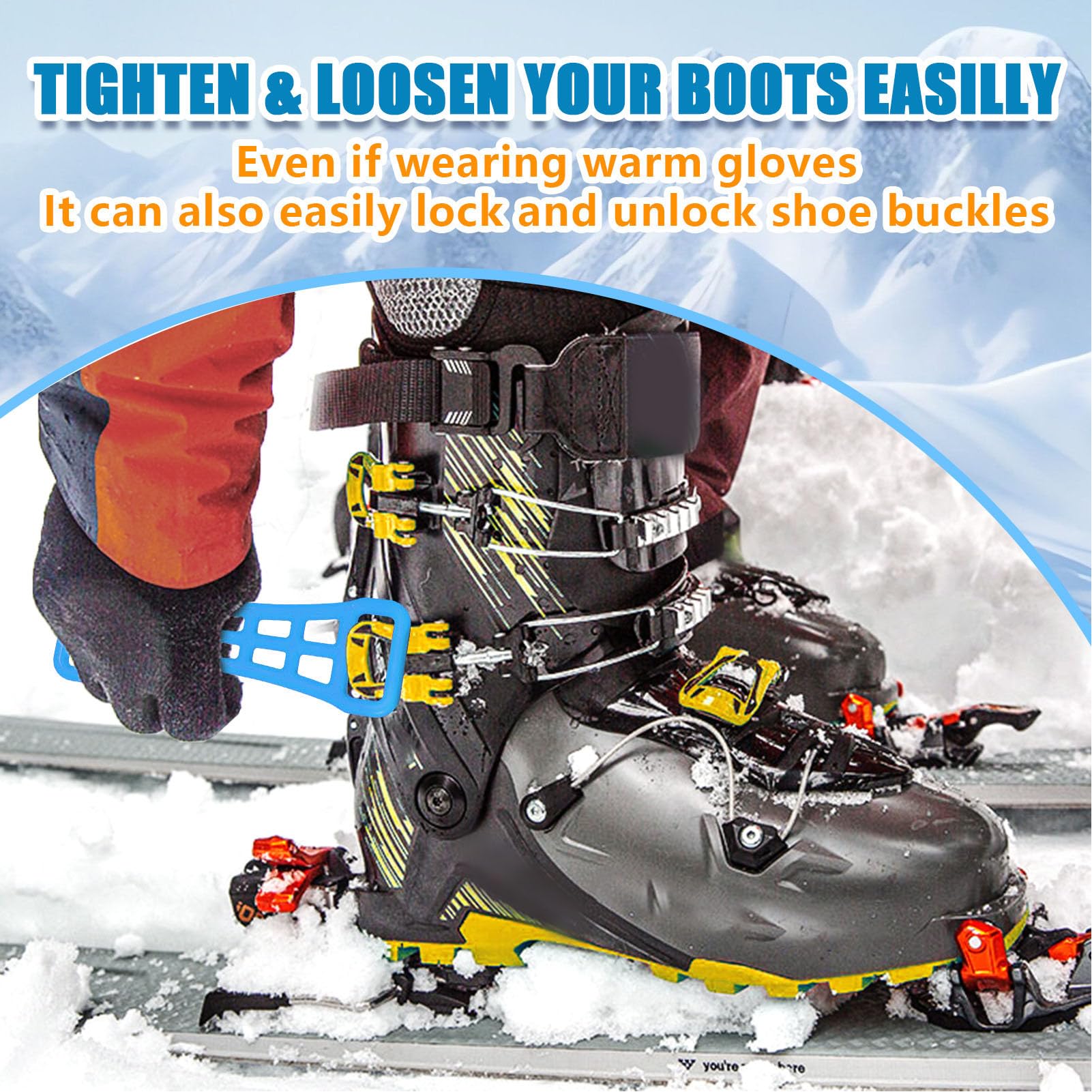 2-Pack Ski Boot Buckle Assist Tool - Adjustable Buckle Extender for Ski Boots - Multifunctional Skiing Accessory for Easy Fastening - Perfect for Skiers & Snowboarders (Ideal for Cold Weather & Mountain Sports)