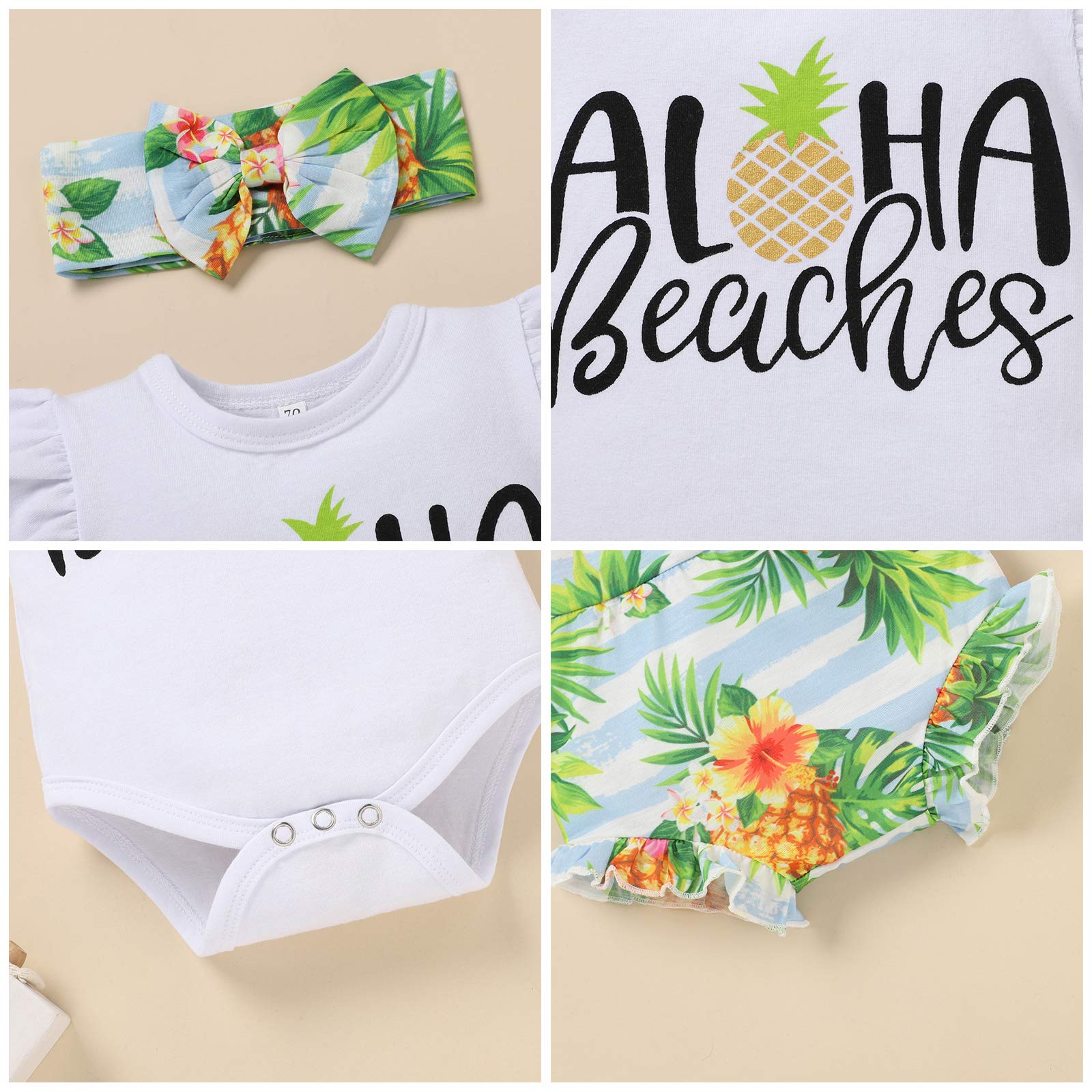 Adorable Baby Girls Summer Outfits Set - Ruffle Sleeve Romper, Shorts & Headband with Cute Fruit Floral Print | Perfect for Beach, Playdates & Family Photos
