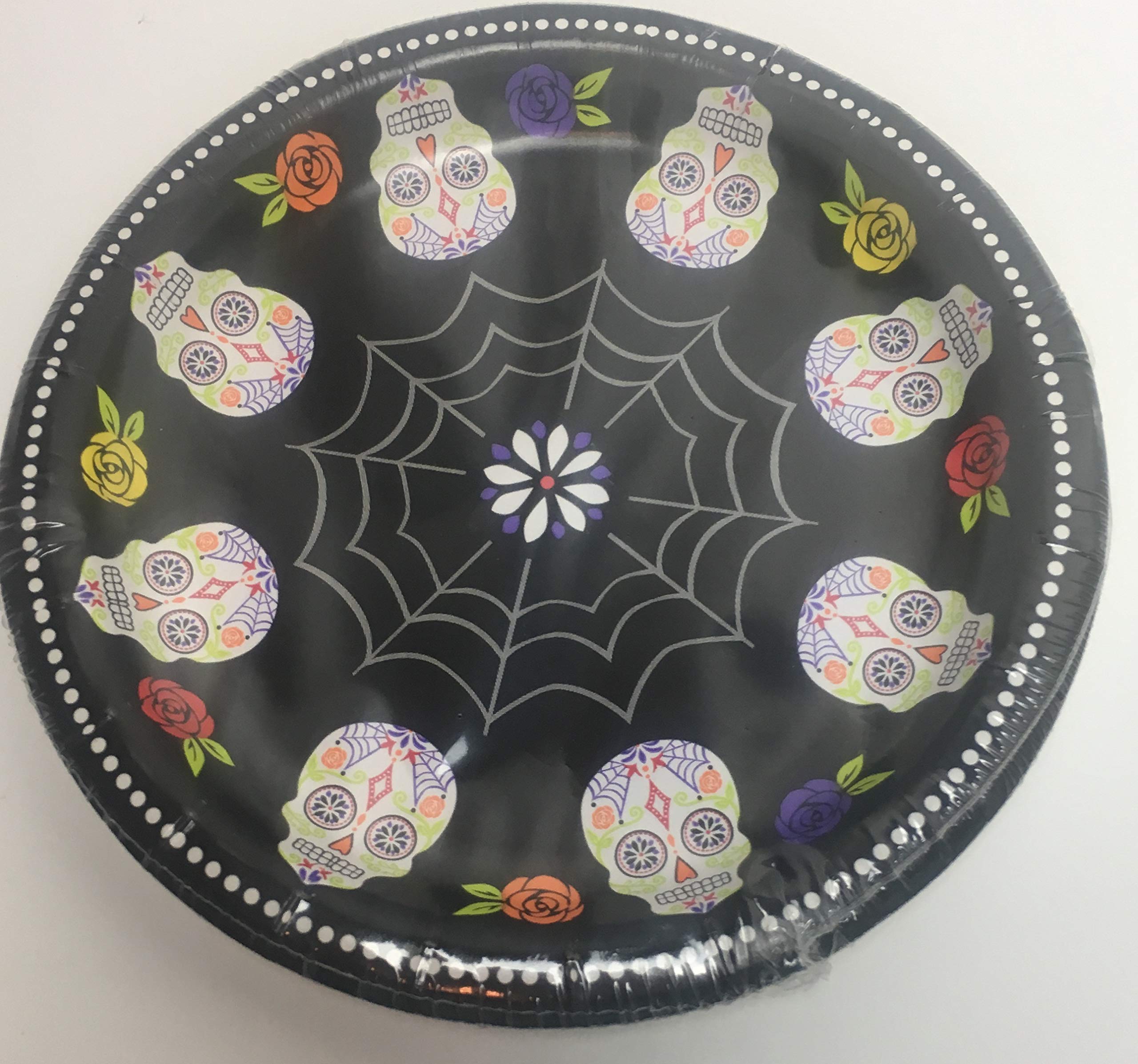 Day of the Dead Sugar Skull Party Supplies - 16-Piece Purple & Black Dinnerware Set with Plates & Beverage Napkins - Perfect for Halloween, Dia de los Muertos Celebrations & Themed Parties