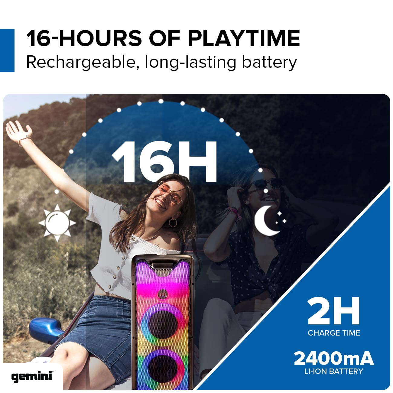 Gemini GLS-550 Portable Bluetooth Party Speaker with Powerful Bass - Perfect for Outdoor Gatherings, Beach Parties & Home Entertainment