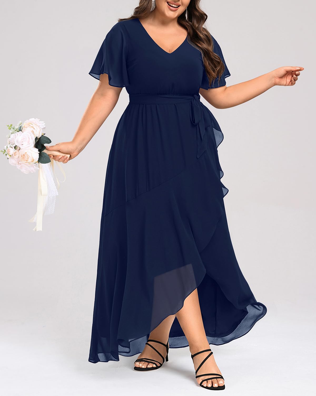 Plus Size Long Chiffon Dress for Women - Elegant High Low Split Ruffle Formal Maxi Dress for Wedding Guest, Bridesmaid & Evening Events | Perfect for Parties, Galas & Special Occasions