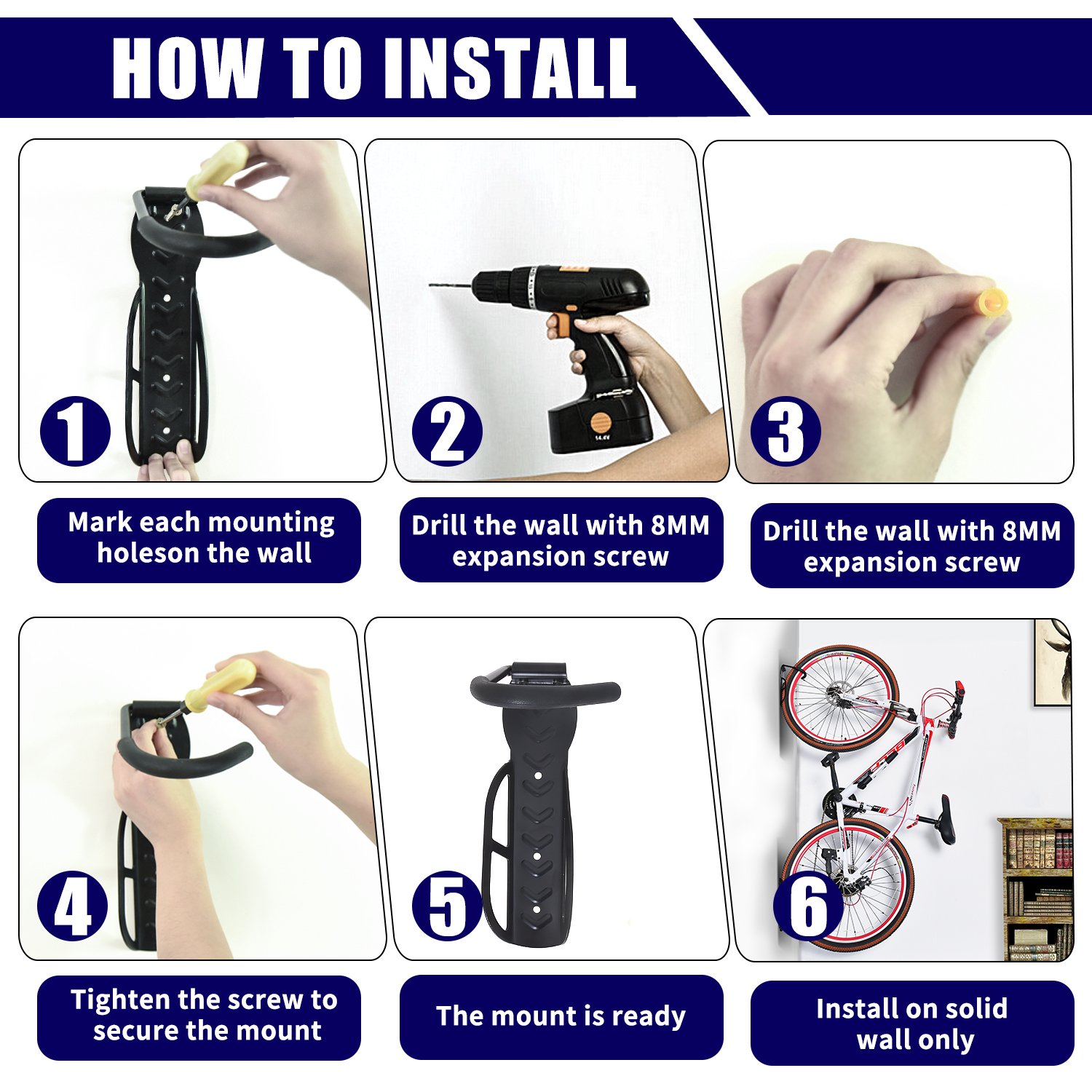 Heavy Duty Bike Wall Mount Hook - Holds 66lb, for Indoor & Shed Storage
