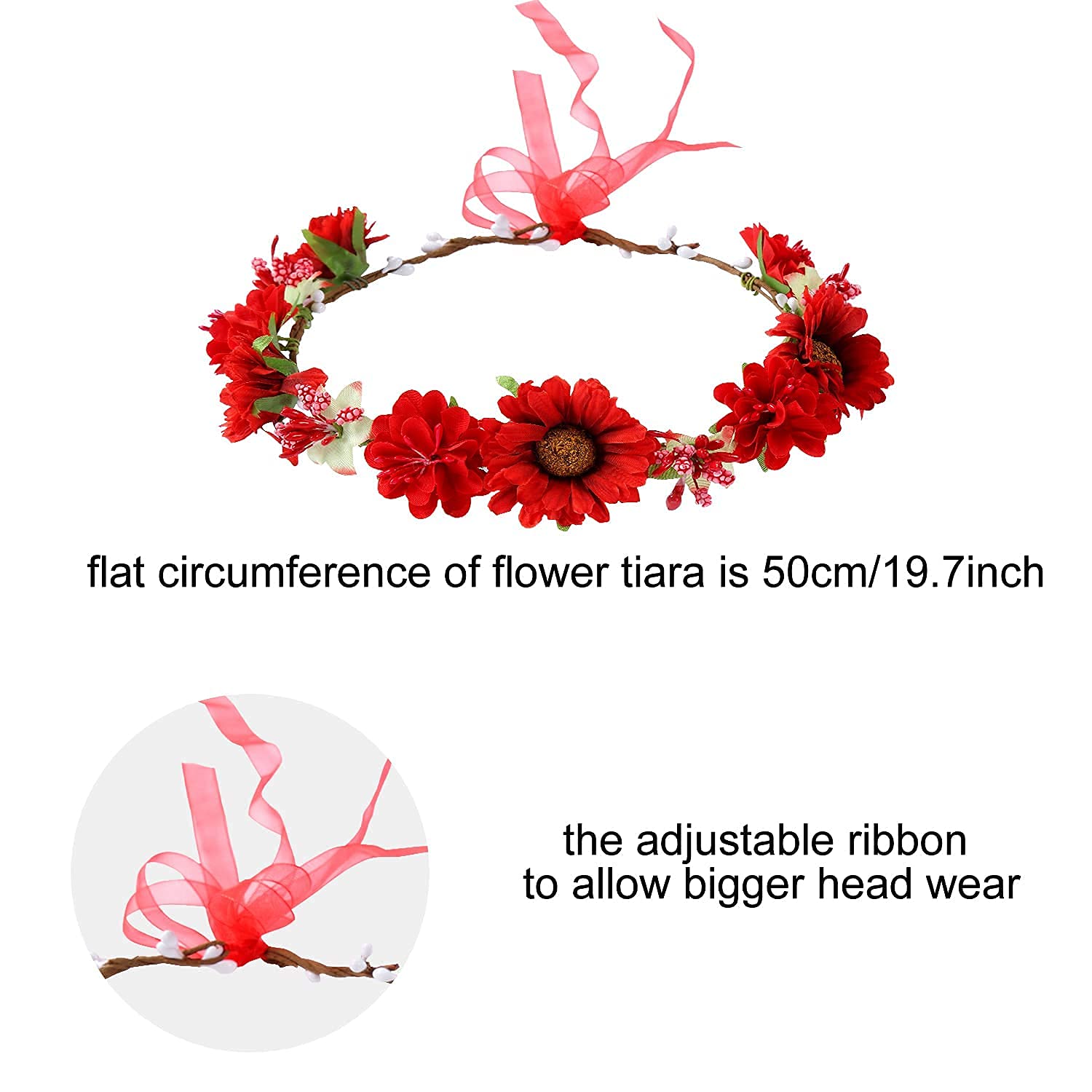 8 Pack Boho Flower Crown Headbands - Adjustable Handmade Daisy Rose Sunflower Tiara Wreath for Women, Brides, Bridesmaids, Girls & Teens - Perfect for Weddings, Hawaiian Parties, Festivals & Photo Shoots