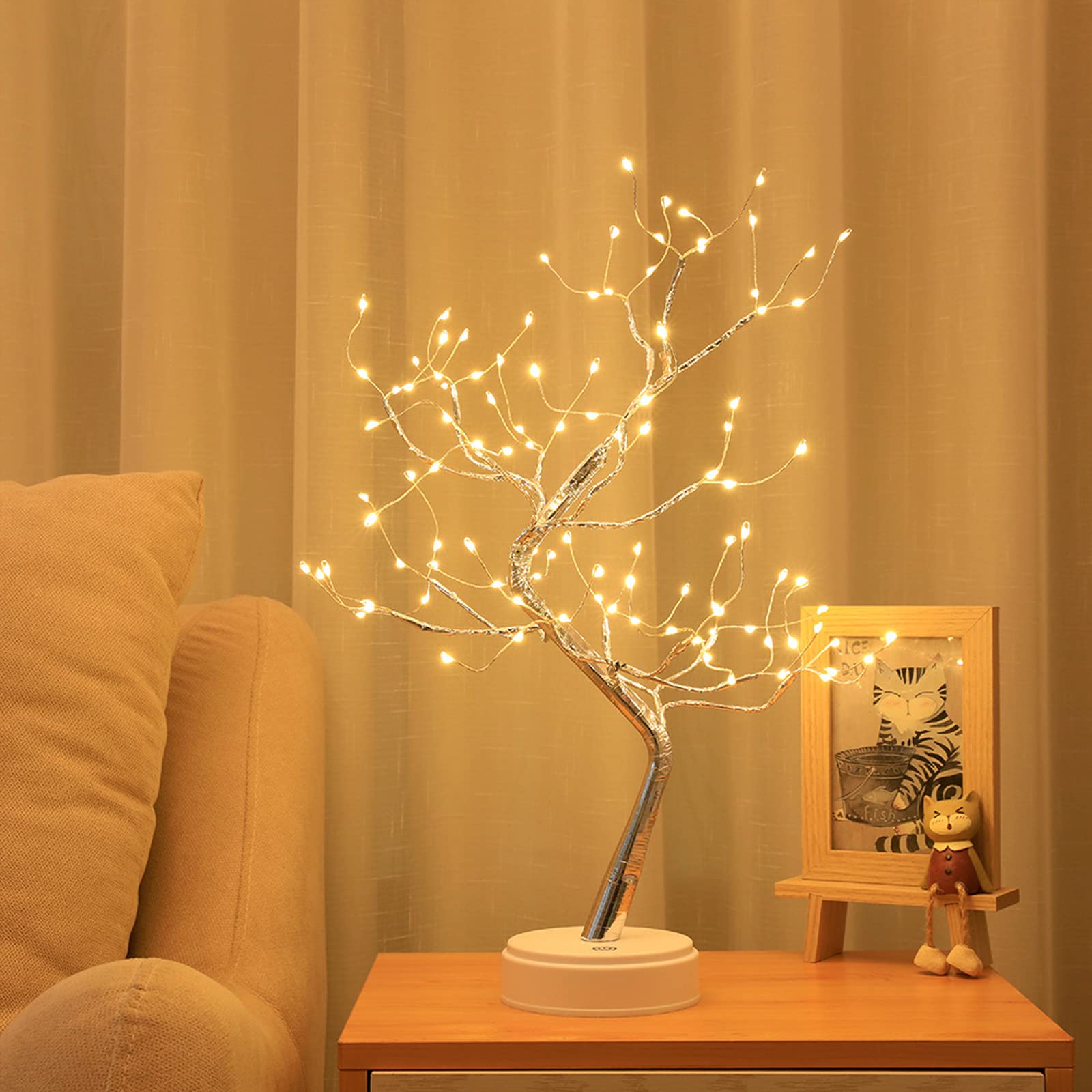 MYSNKU DIY LED Desk Tree Lamp - 36 Pearl LED Lights for Home, Bedroom, Office Decor | Touch Switch with Battery/USB Power | Perfect for Wedding Party, Indoor Decor & Art Deco Style | Creates Cozy Ambiance for Reading, Relaxing & Romantic Nights