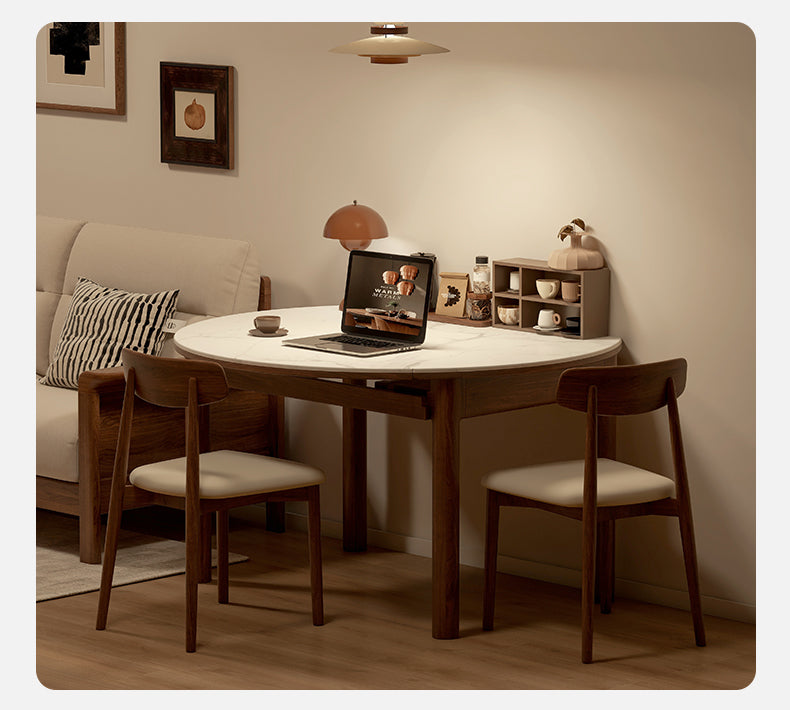 Solid Black Walnut & Ash Wood Folding Dining Table - Extendable Rock Plate Design for Small Spaces, Apartments & Outdoor Dining